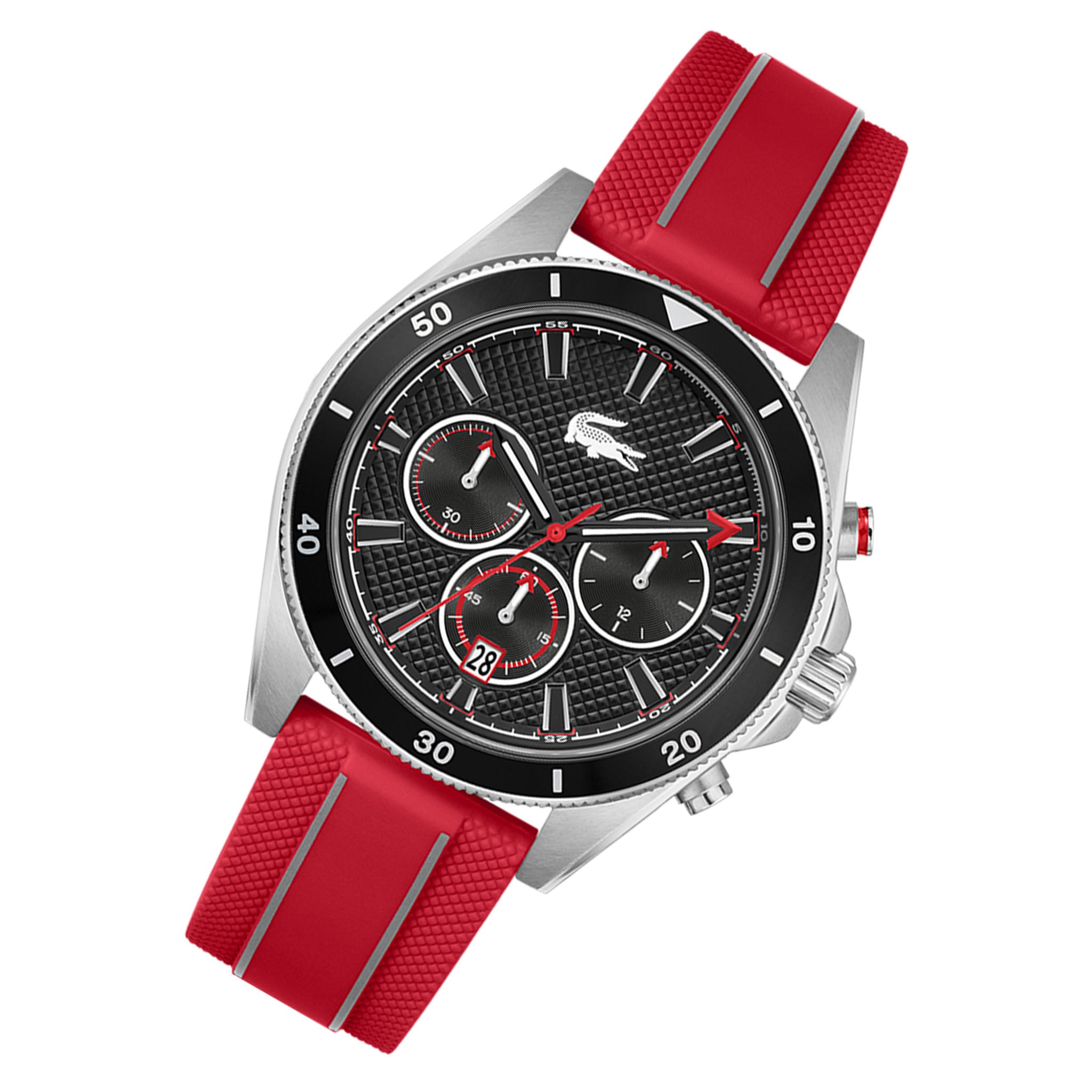 Lacoste Red Silicone Black Dial Chronograph Men's Watch - 2011482
