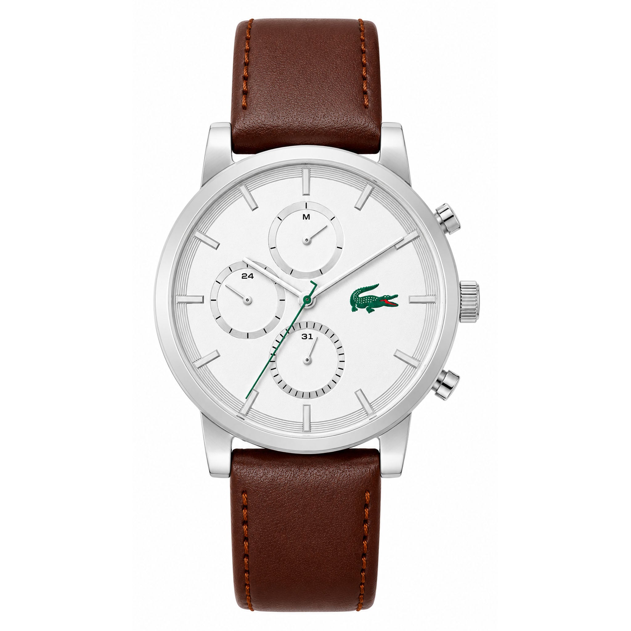 Lacoste Brown Leather White Dial Multi-function Men's Watch - 2011486