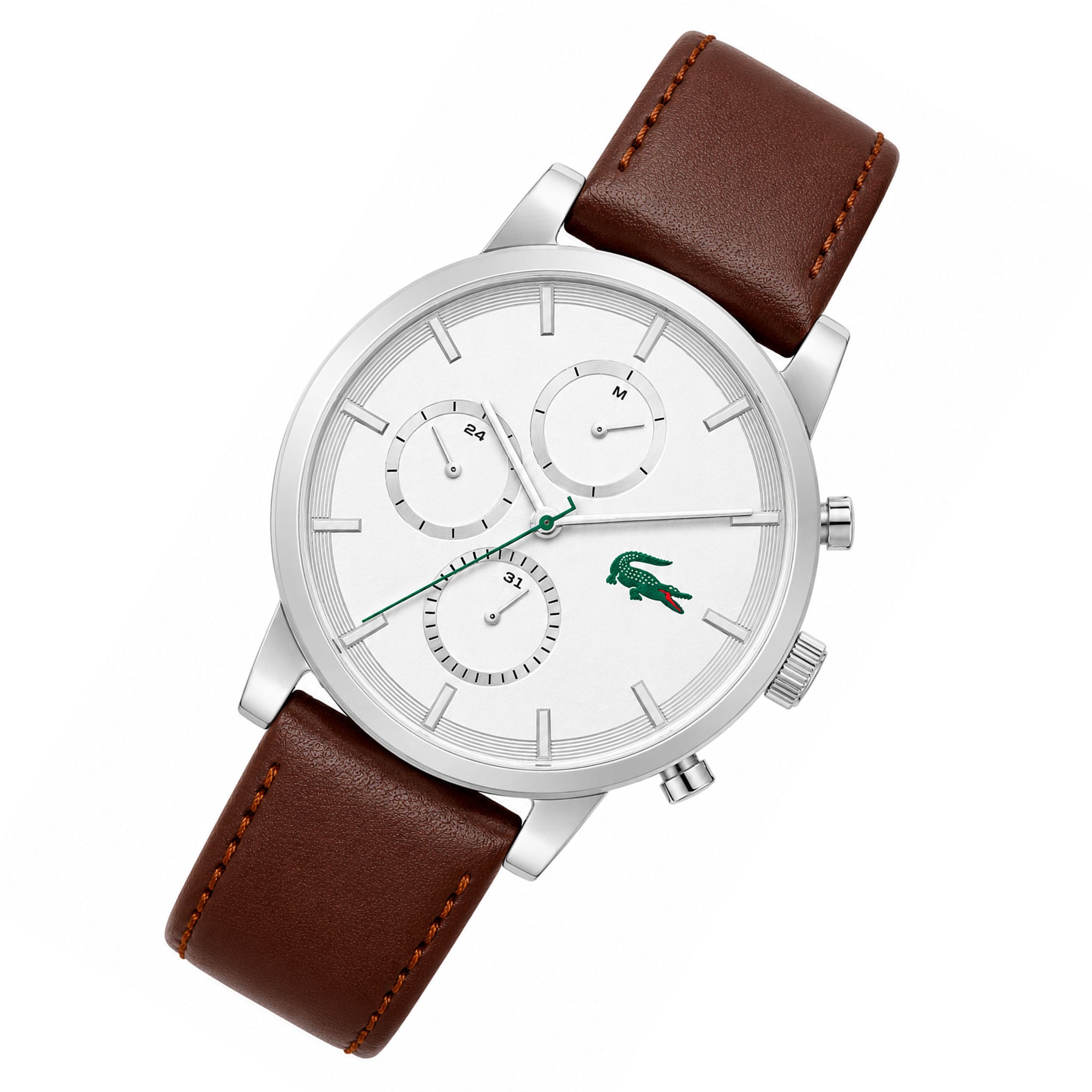 Lacoste Brown Leather White Dial Multi-function Men's Watch - 2011486
