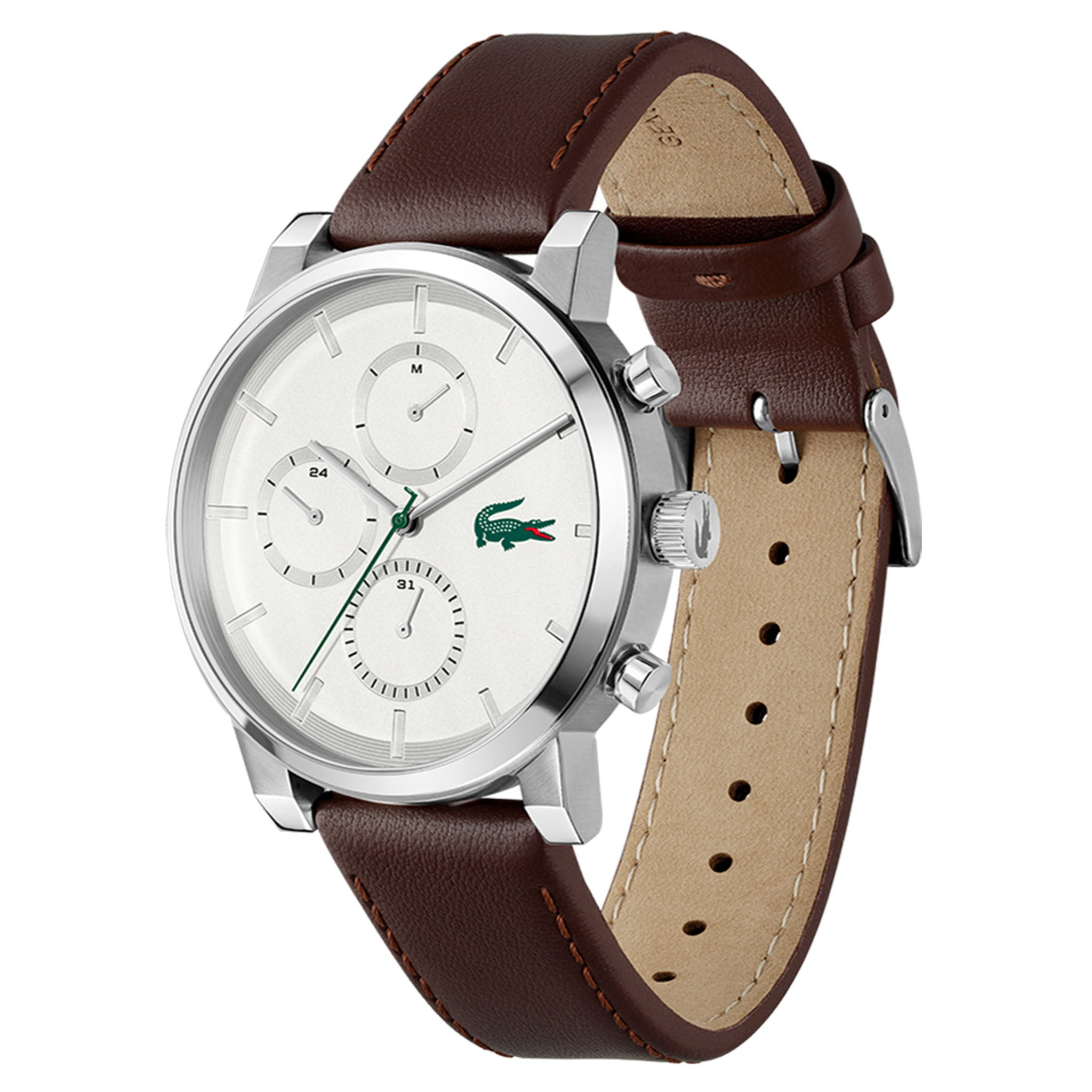 Lacoste Brown Leather White Dial Multi-function Men's Watch - 2011486
