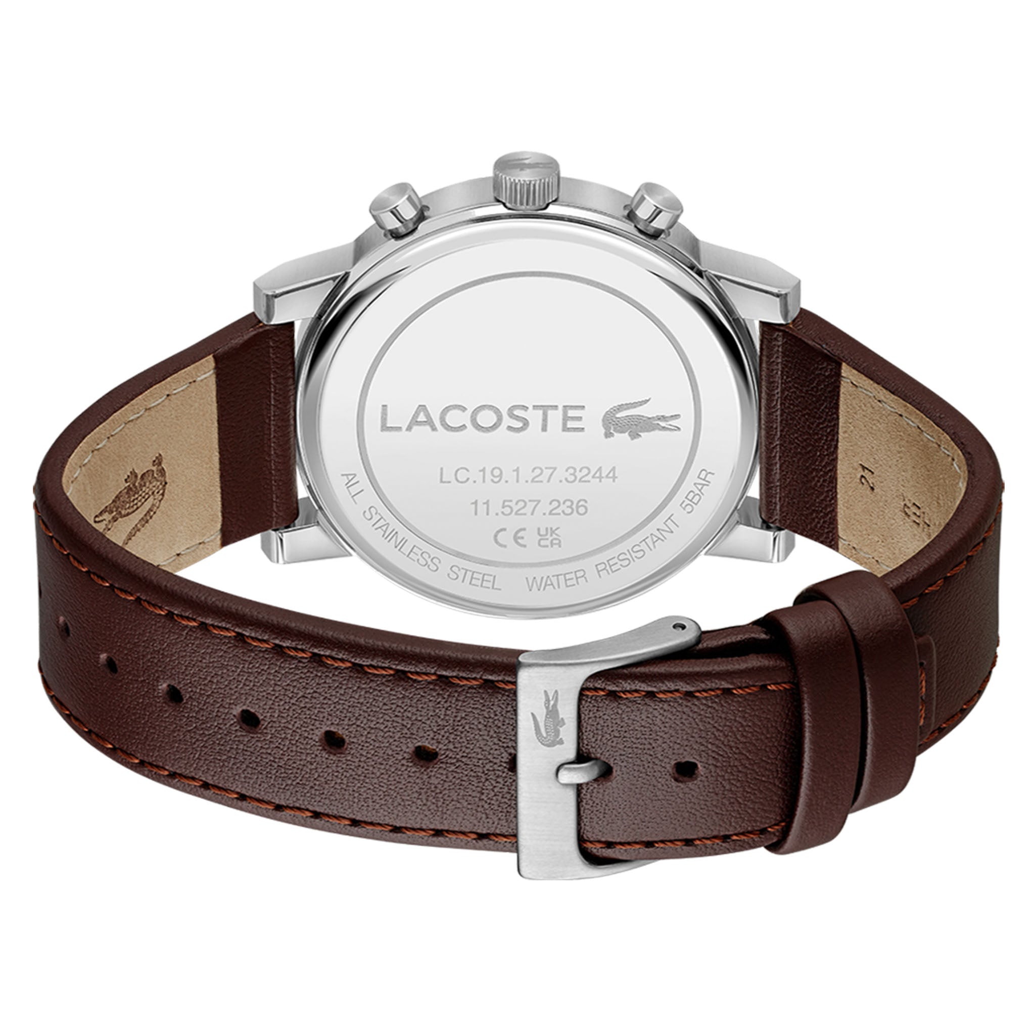 Lacoste Brown Leather White Dial Multi-function Men's Watch - 2011486