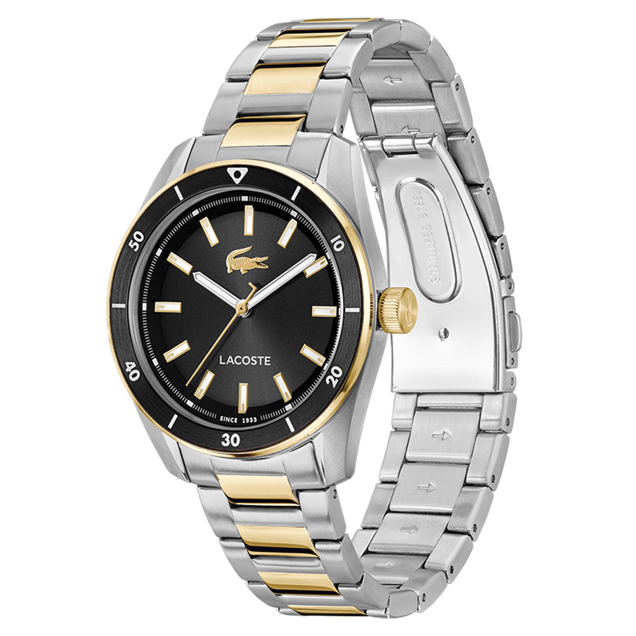 Lacoste Two-Tone Steel Black Dial Men's Watch - 2011488