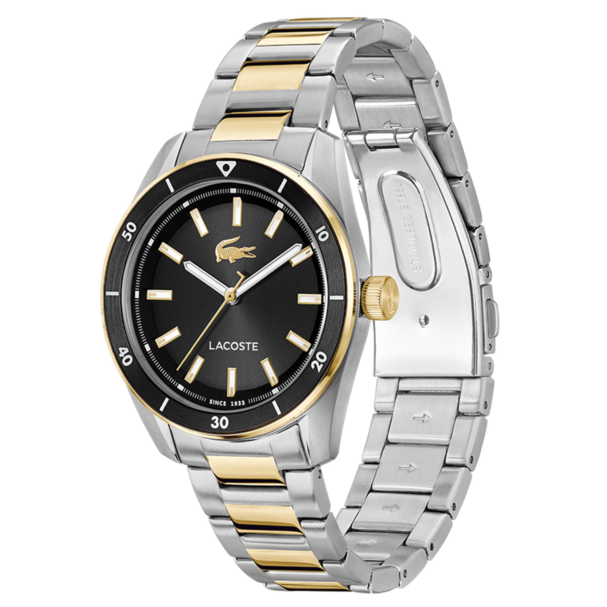 Lacoste Two-Tone Steel Black Dial Men's Watch - 2011488