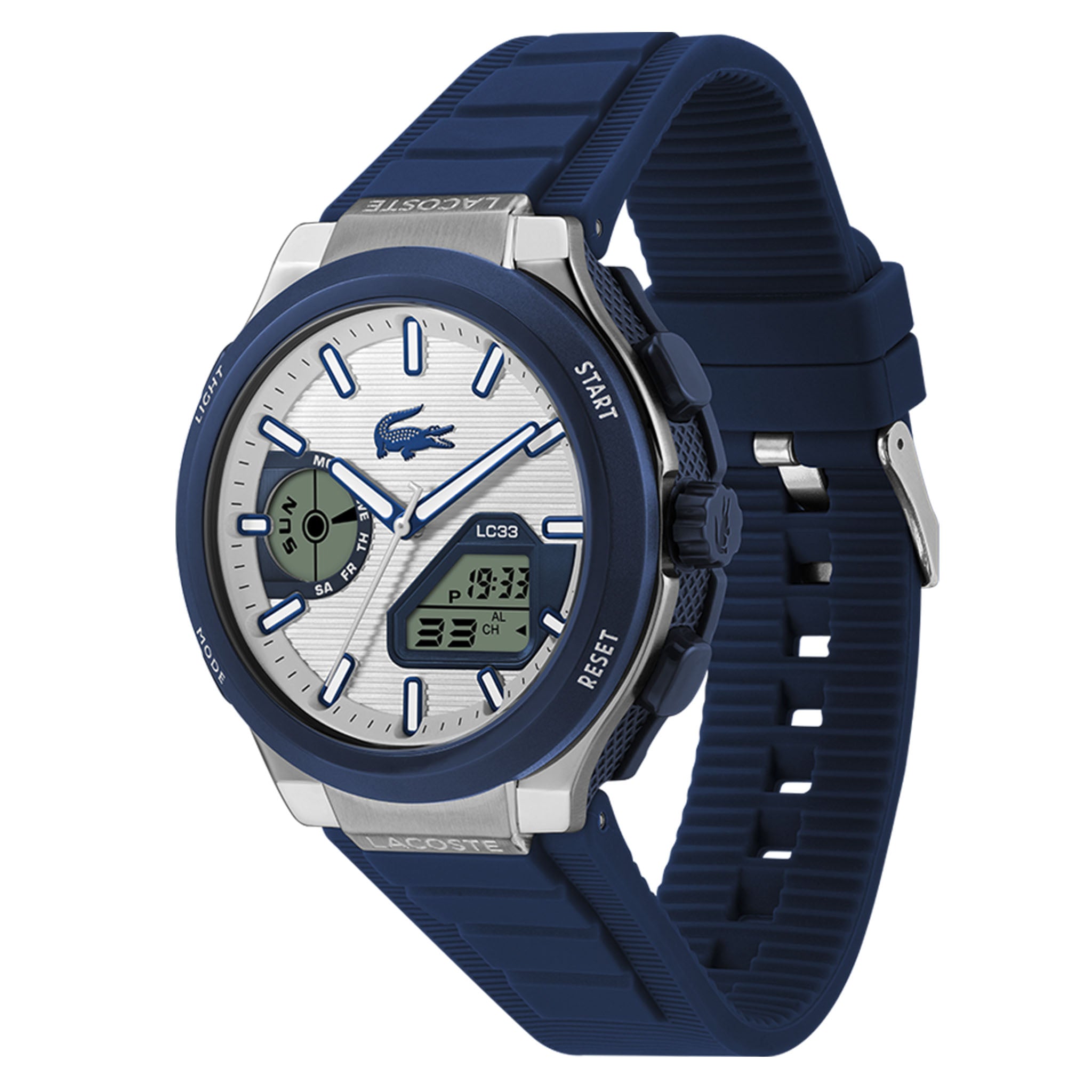Lacoste Blue Silicone White Dial Analogue-Digital Men's Watch - 2011515