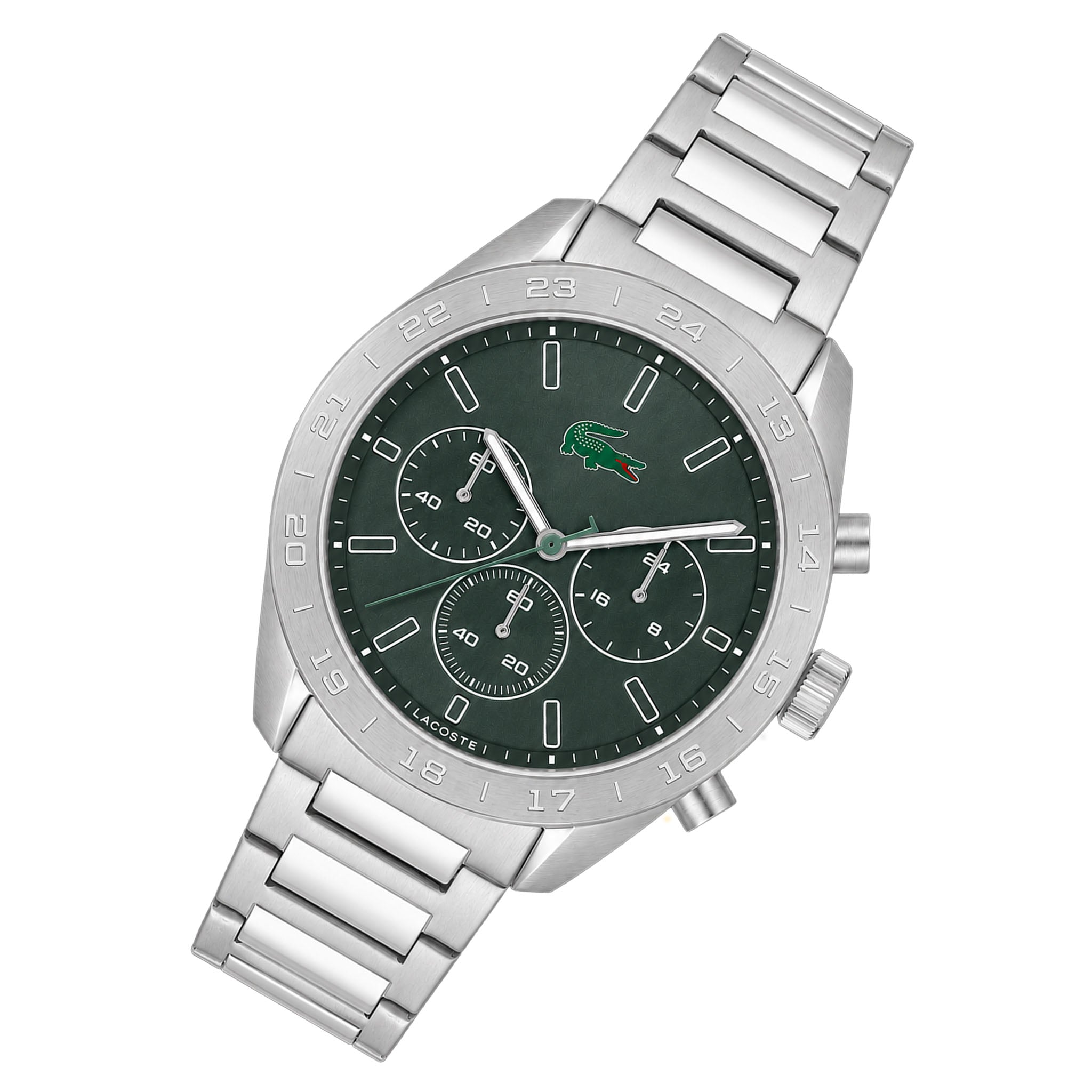 Lacoste Silver Steel Green Dial Chronograph Men's Watch - 2011533