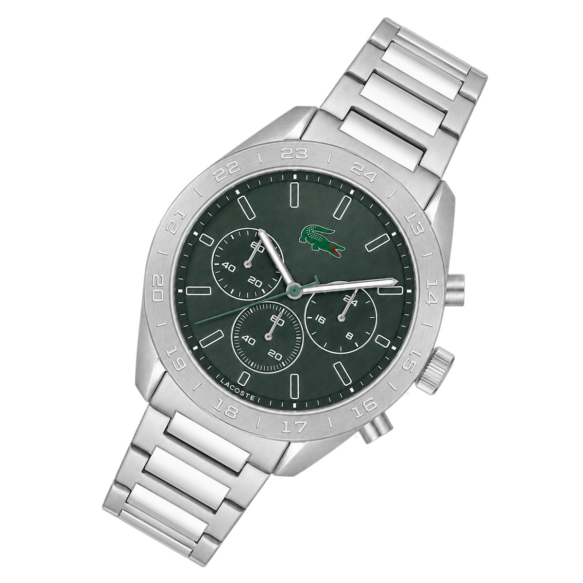 Lacoste Silver Steel Green Dial Chronograph Men's Watch - 2011533