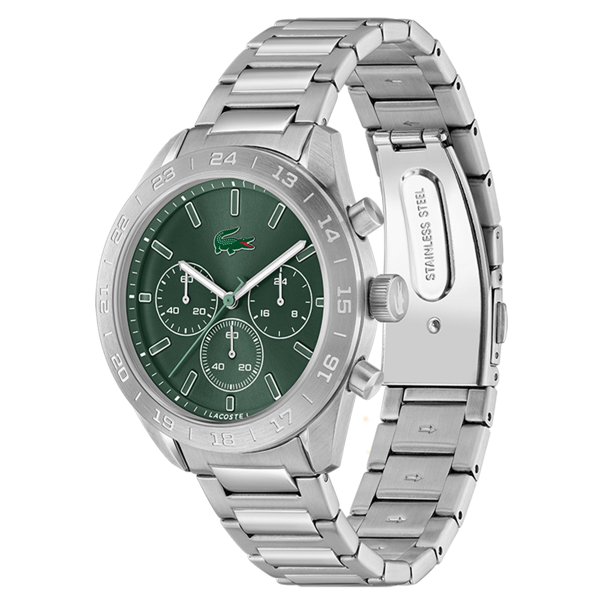 Lacoste Silver Steel Green Dial Chronograph Men's Watch - 2011533