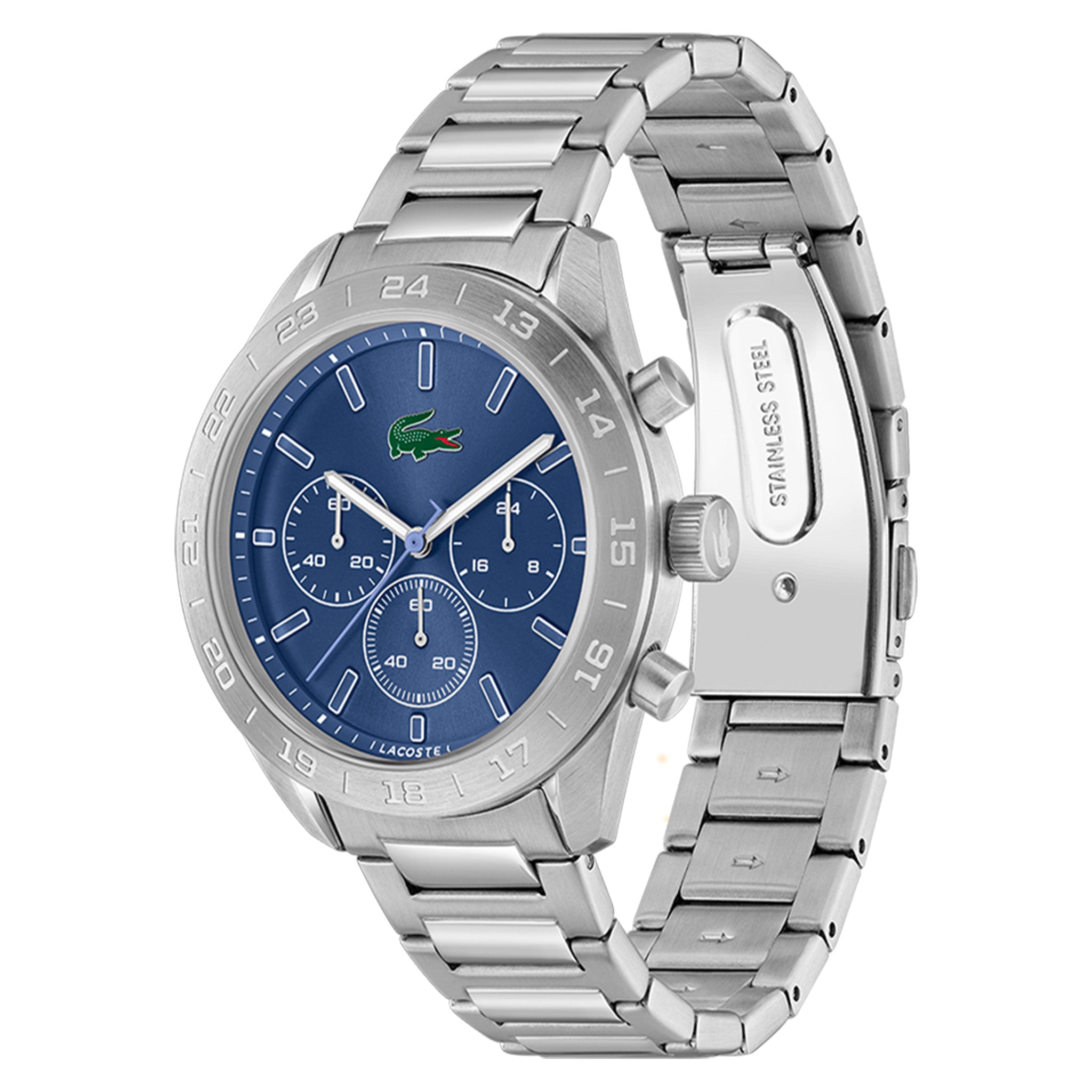 Lacoste Silver Steel Blue Dial Chronograph Men's Watch - 2011534
