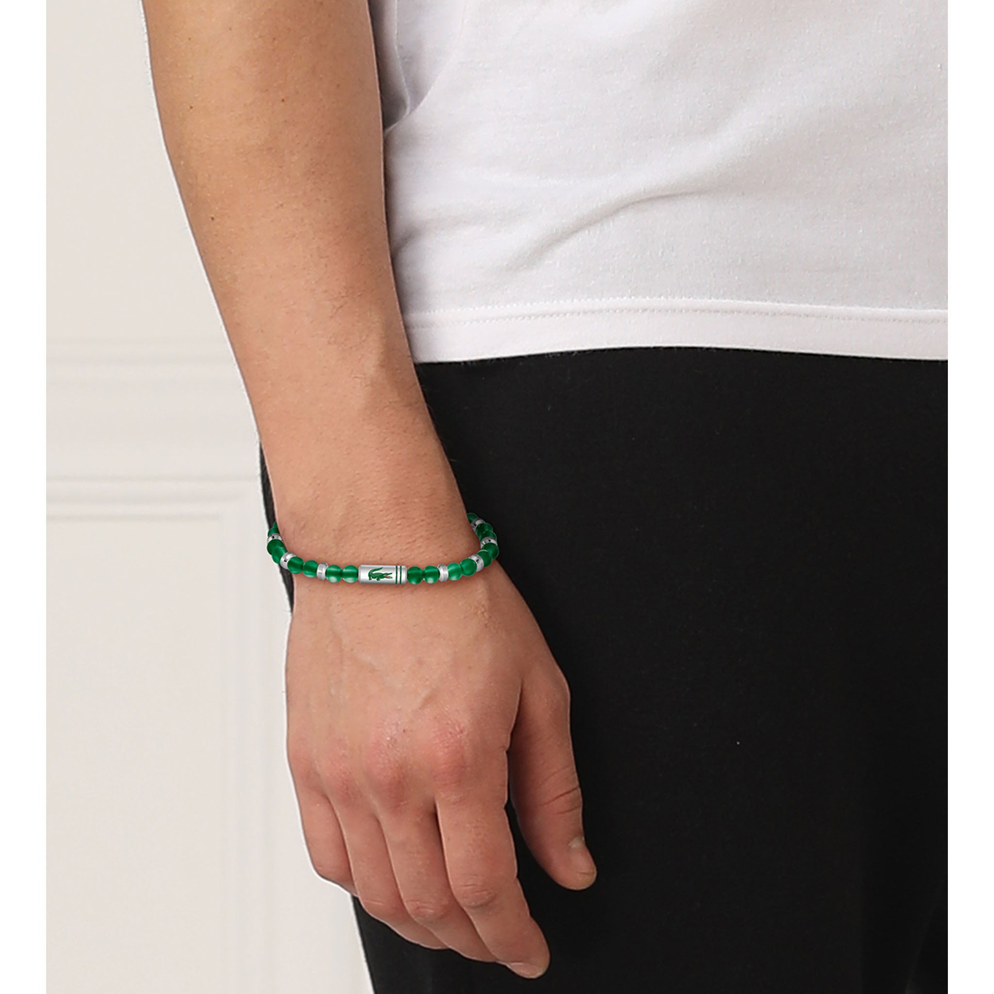 Lacoste Jewellery Stainless Steel & Green Agate Men's Bead Bracelet - 2040591