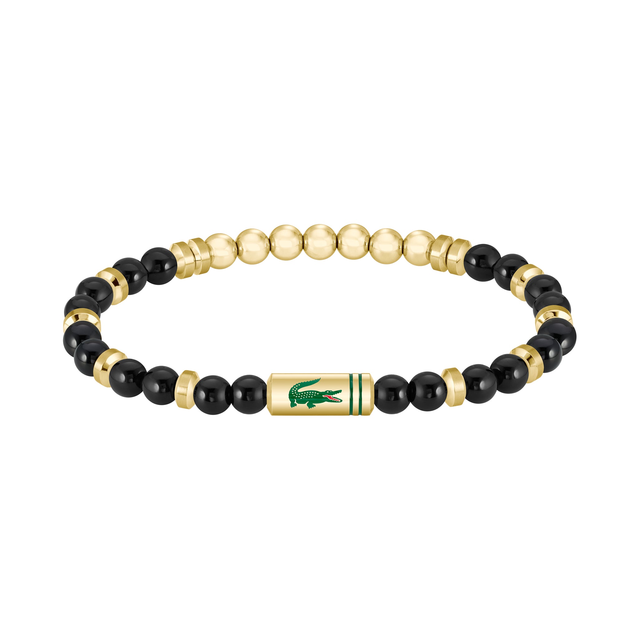 Lacoste Jewellery Gold Steel & Black Onyx Stone Men's Bead Bracelet - 2040593
