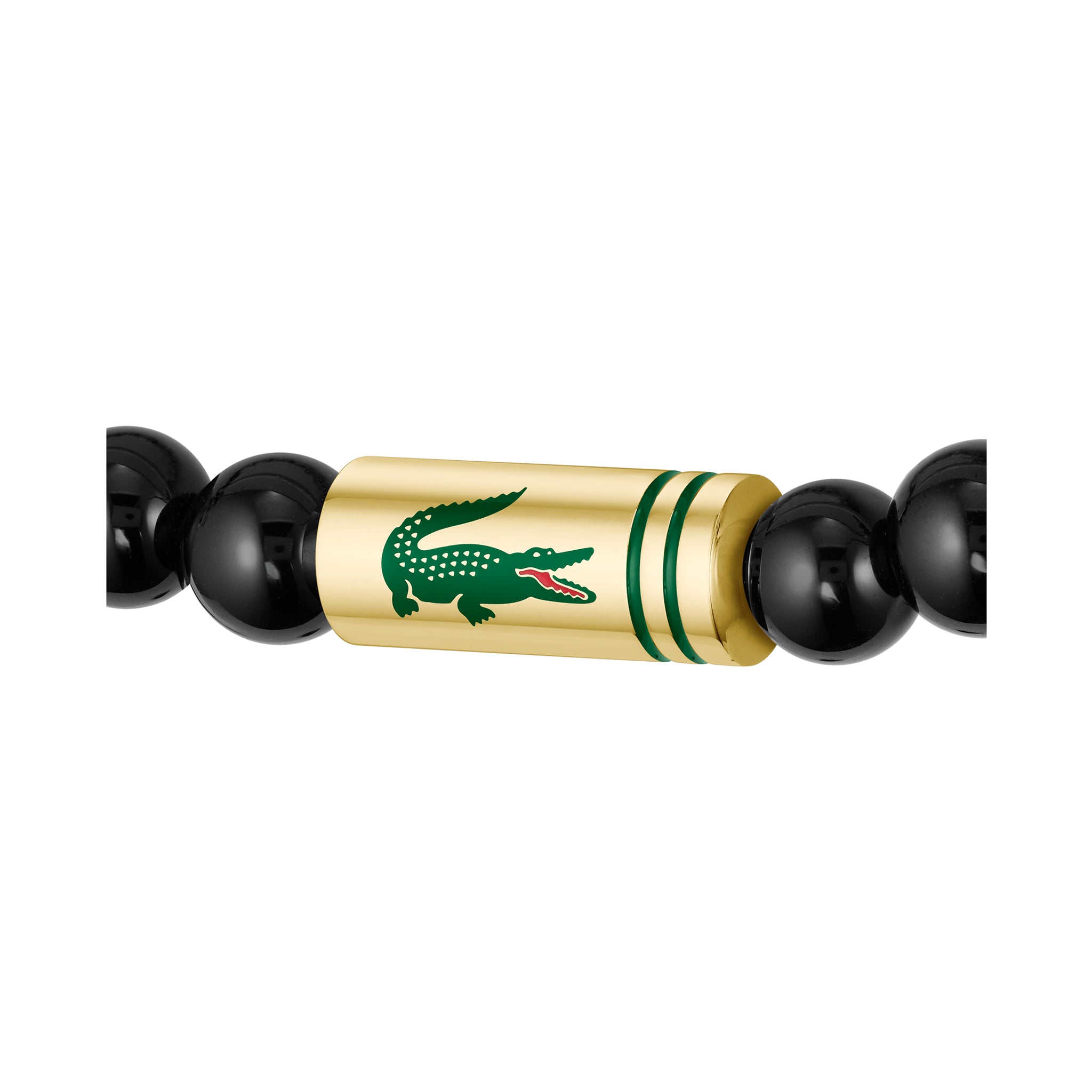 Lacoste Jewellery Gold Steel & Black Onyx Stone Men's Bead Bracelet - 2040593