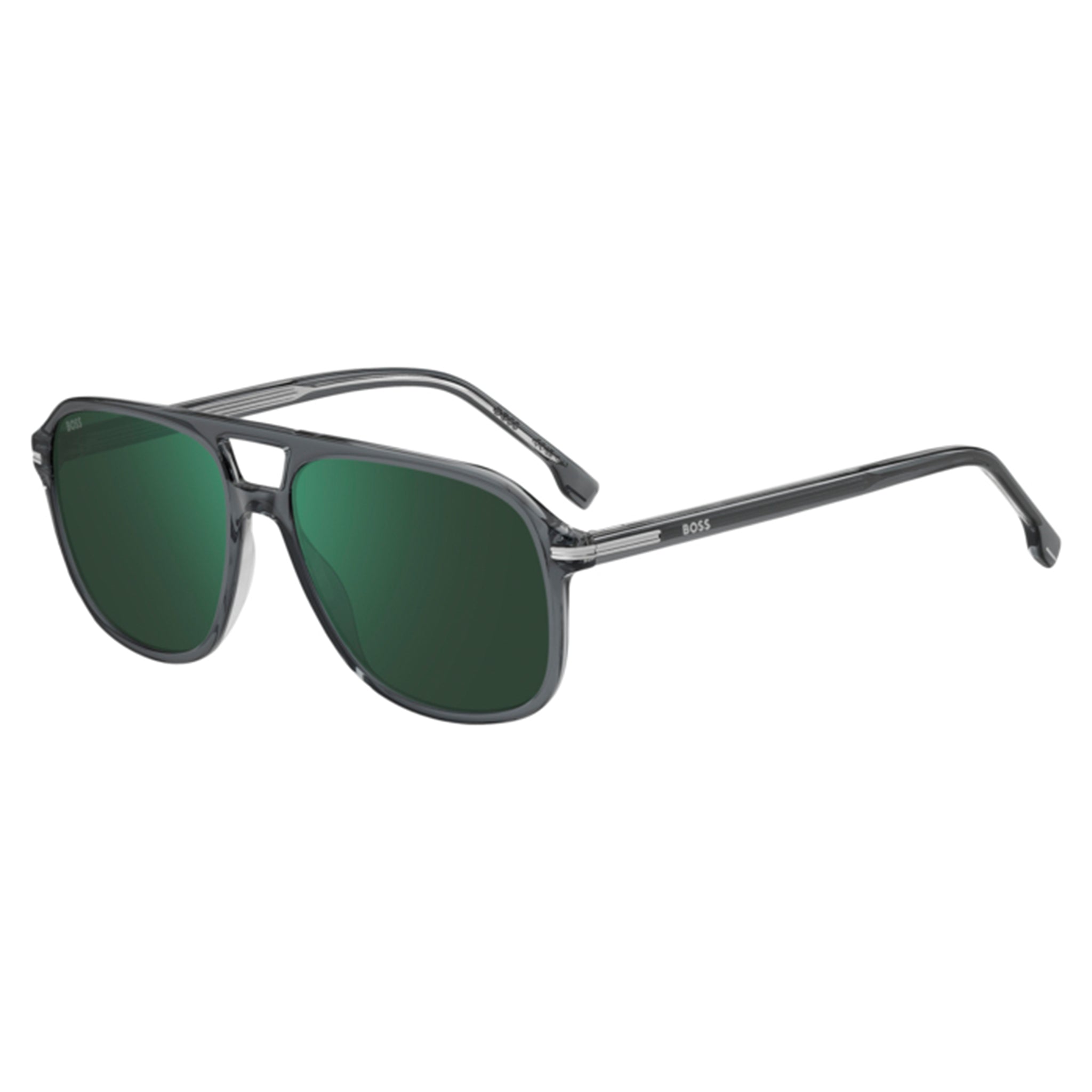 BOSS by Hugo Boss Men Sunglasses Square Double Bridge Frame Green Mirror Lens - Boss 1751/S