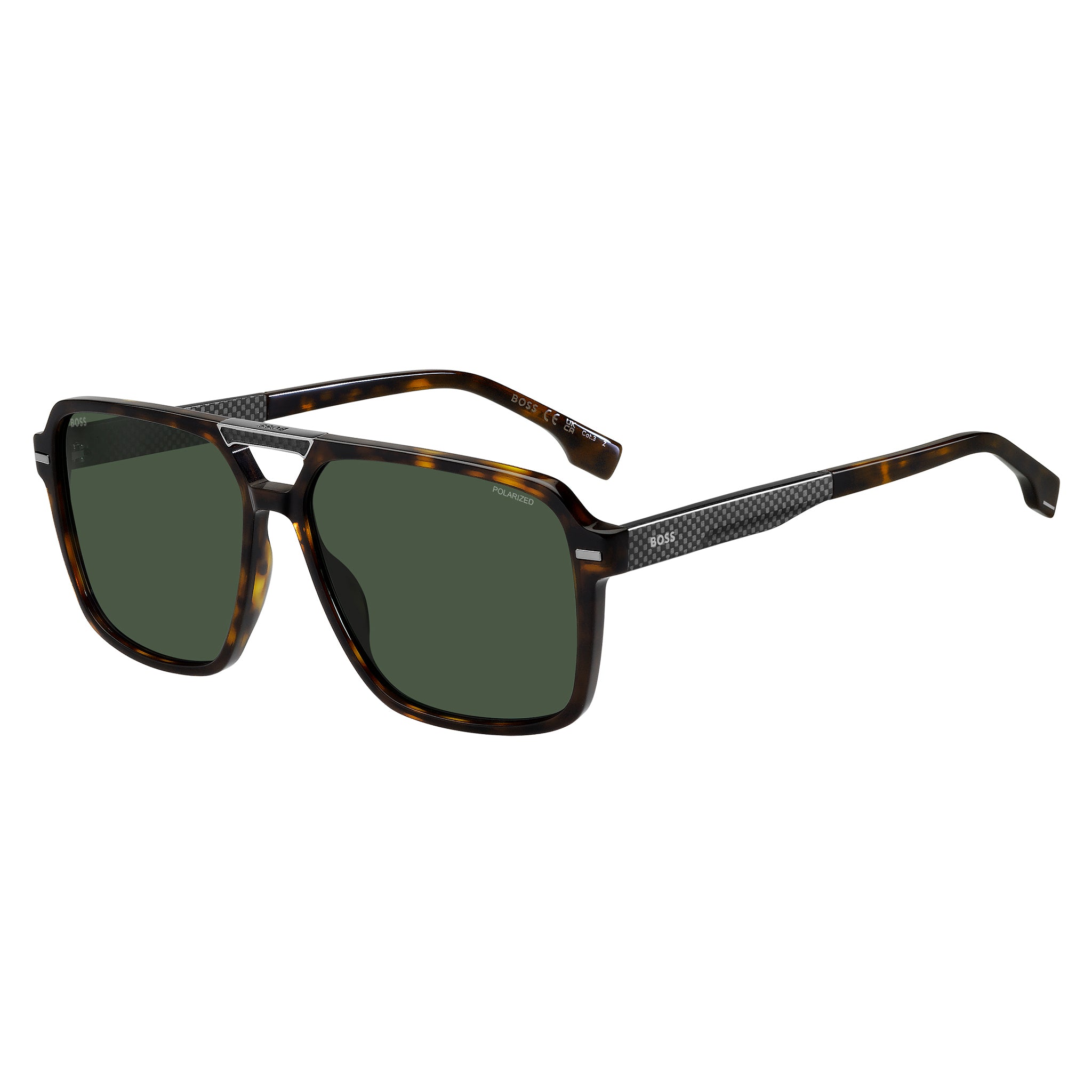 BOSS by Hugo Boss Men Sunglasses Square Double Bridge Frame Green Polarized Lens - Boss 1766/S