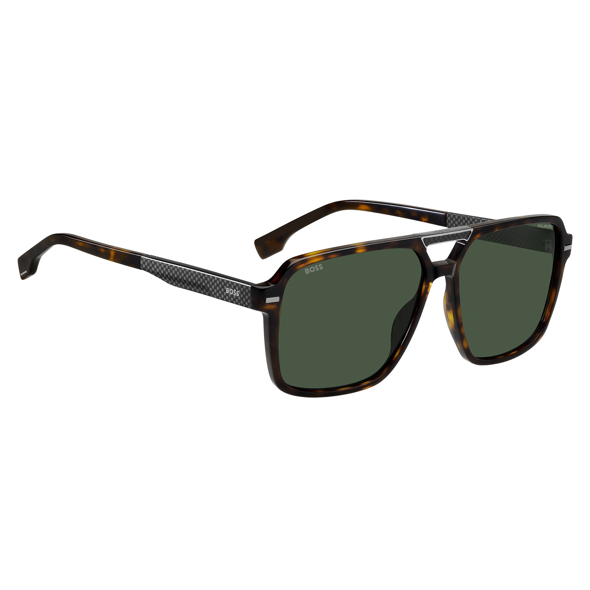 BOSS by Hugo Boss Men Sunglasses Square Double Bridge Frame Green Polarized Lens - Boss 1766/S