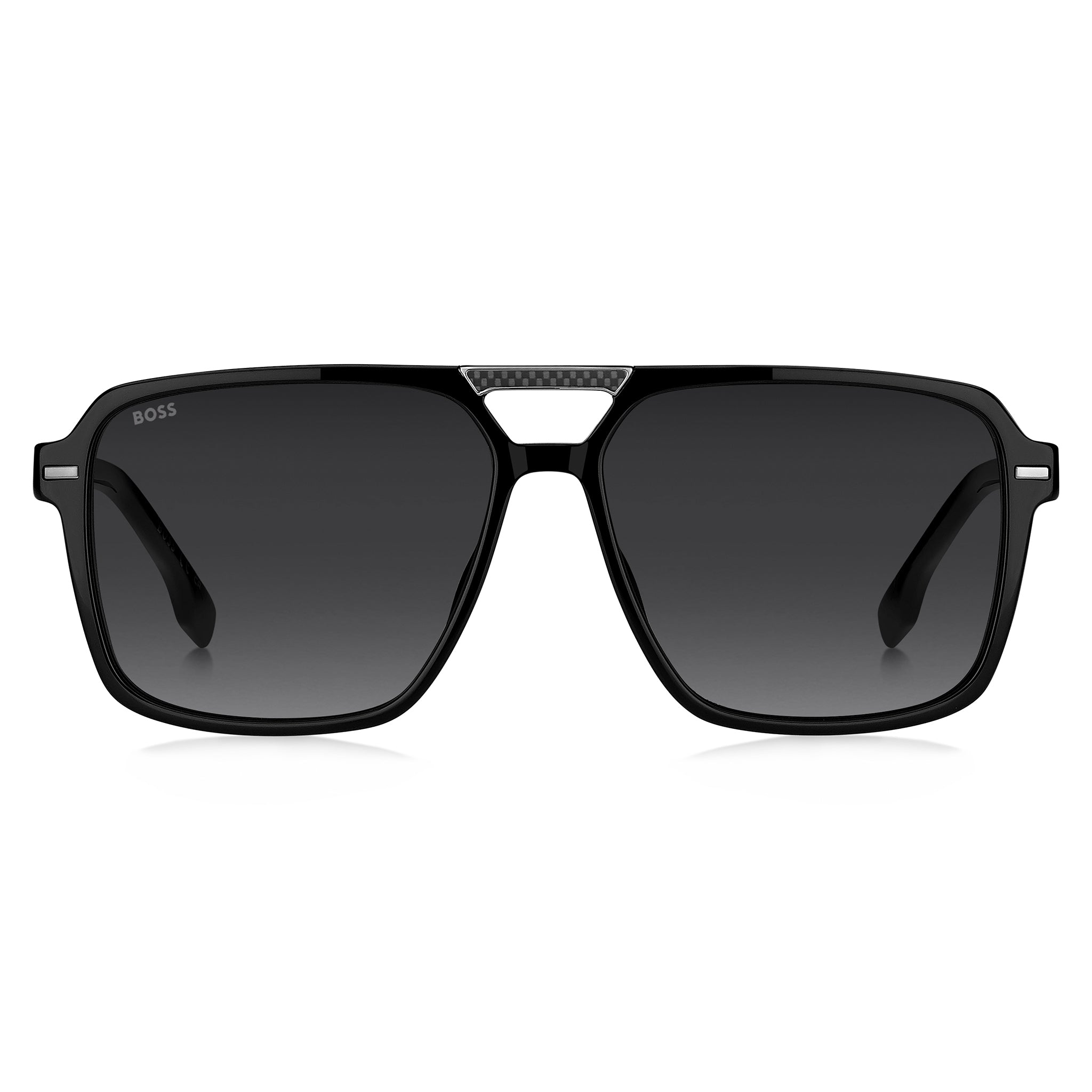 Hugo Boss Men Sunglasses Square Double Bridge Frame Dark Grey Shaded Lens - Boss 1766/S