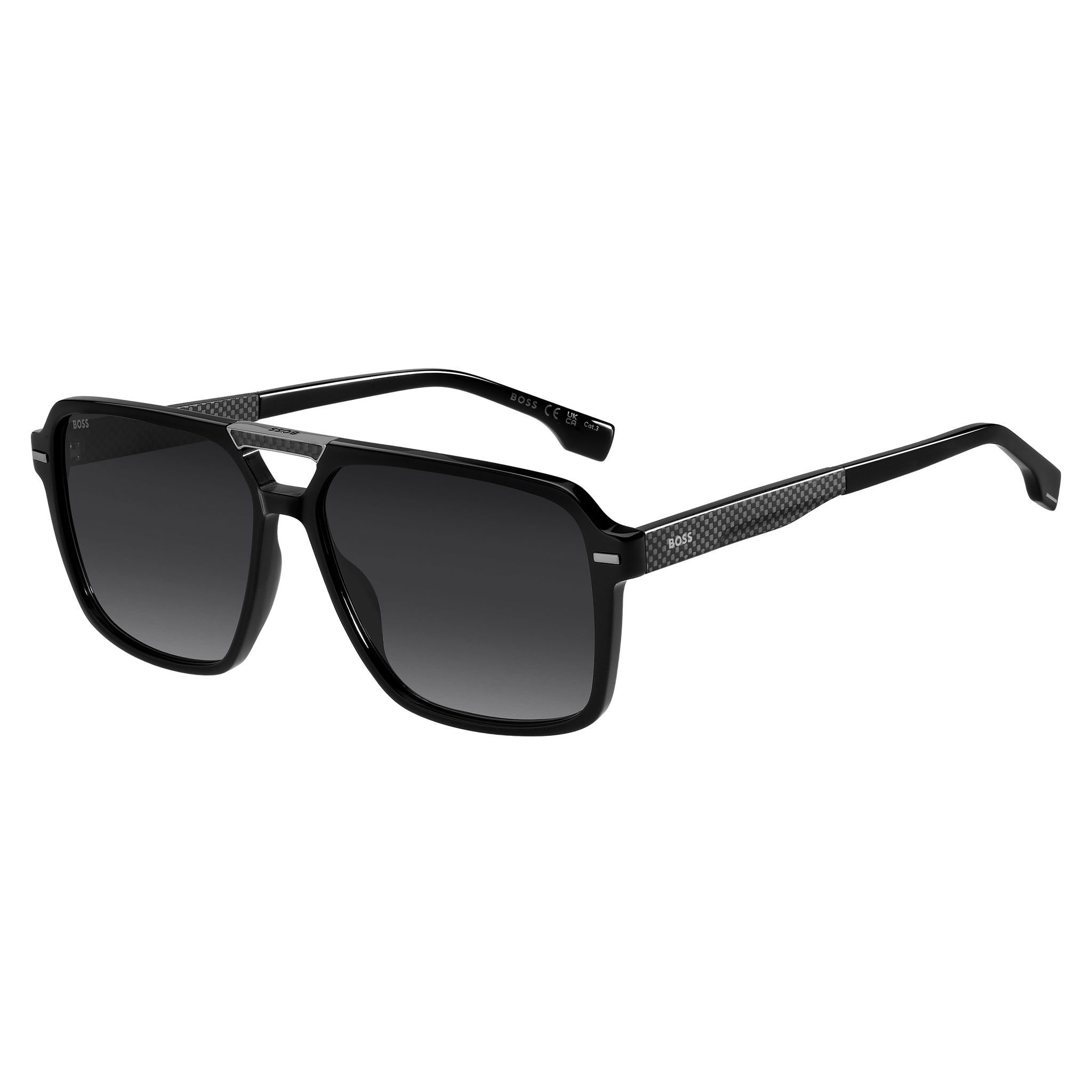 BOSS by Hugo Boss Men Sunglasses Square Double Bridge Frame Dark Grey Shaded Lens - Boss 1766/S