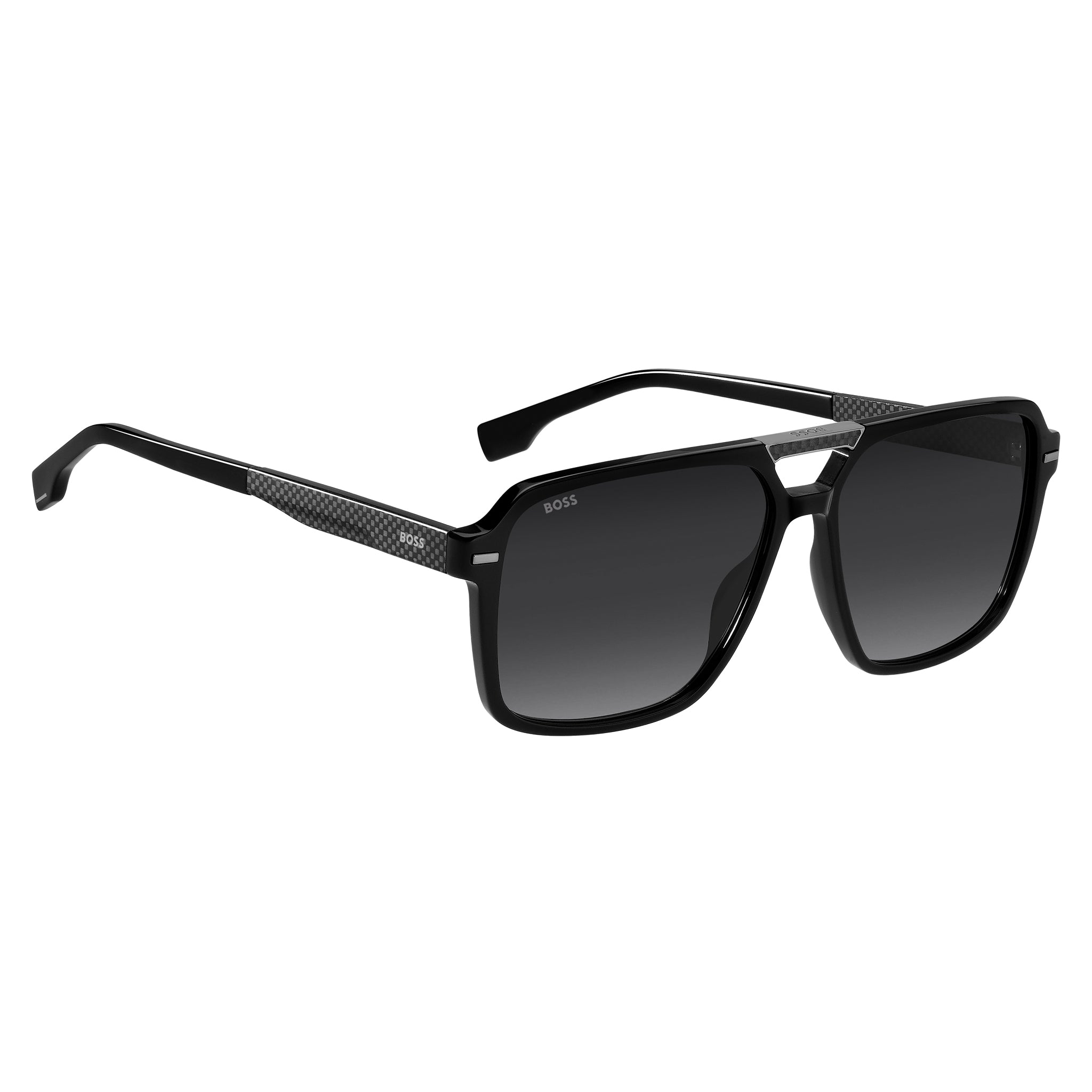 BOSS by Hugo Boss Men Sunglasses Square Double Bridge Frame Dark Grey Shaded Lens - Boss 1766/S
