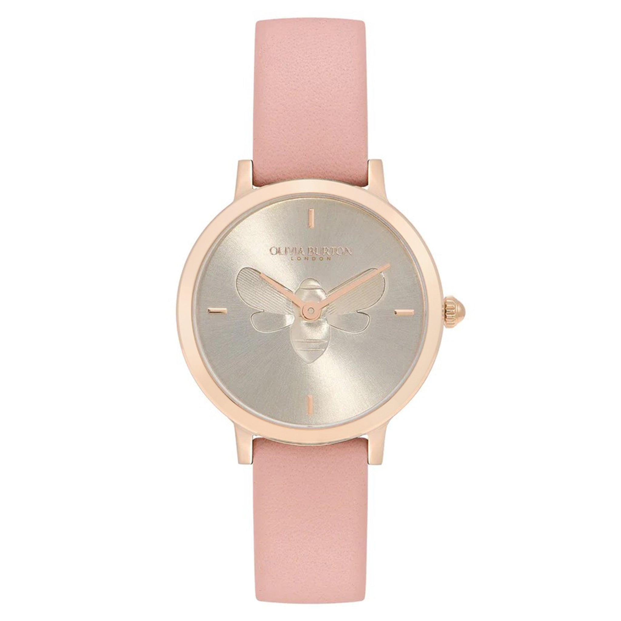 Olivia Burton Ultra Slim Bee Pink Leather Silver Dial Women's Watch - 24000018