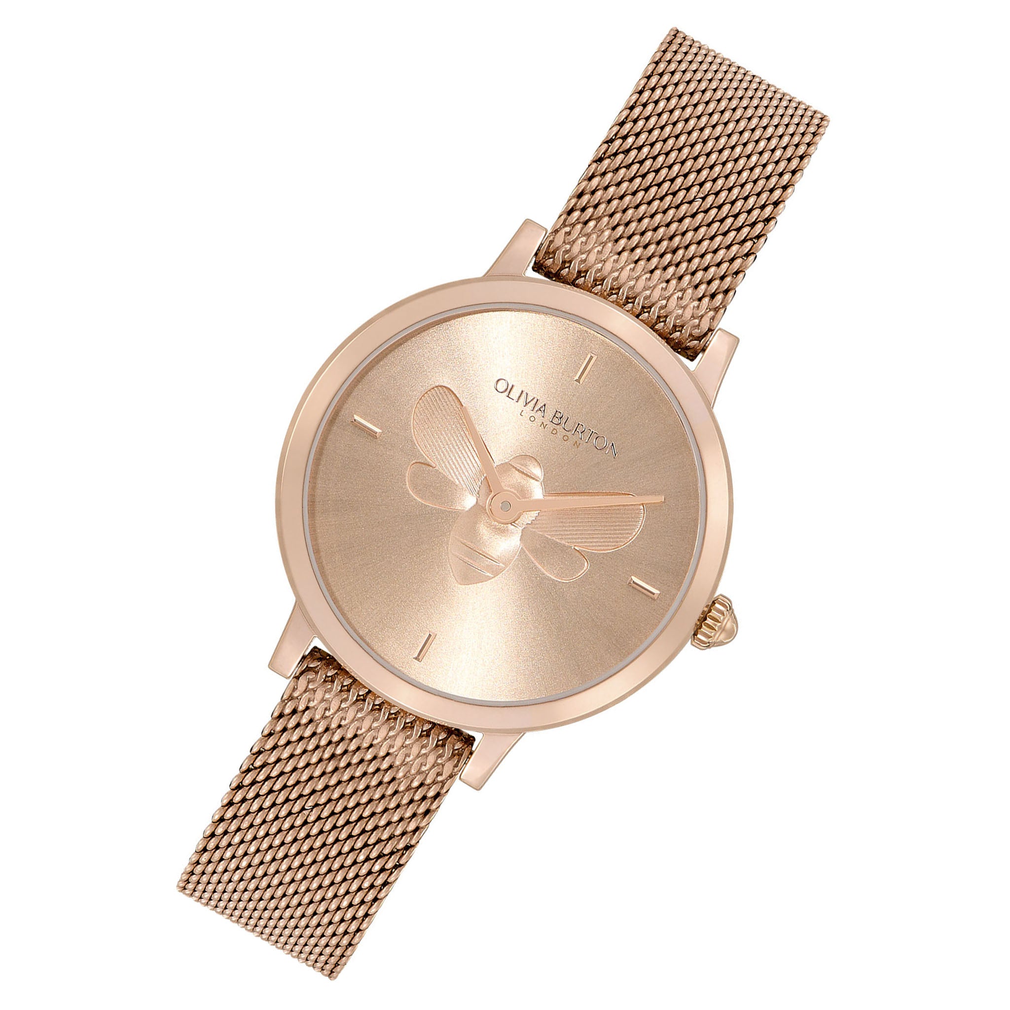 Olivia Burton Ultra Slim Bee Carnation Gold Steel Mesh Women's Watch - 24000020