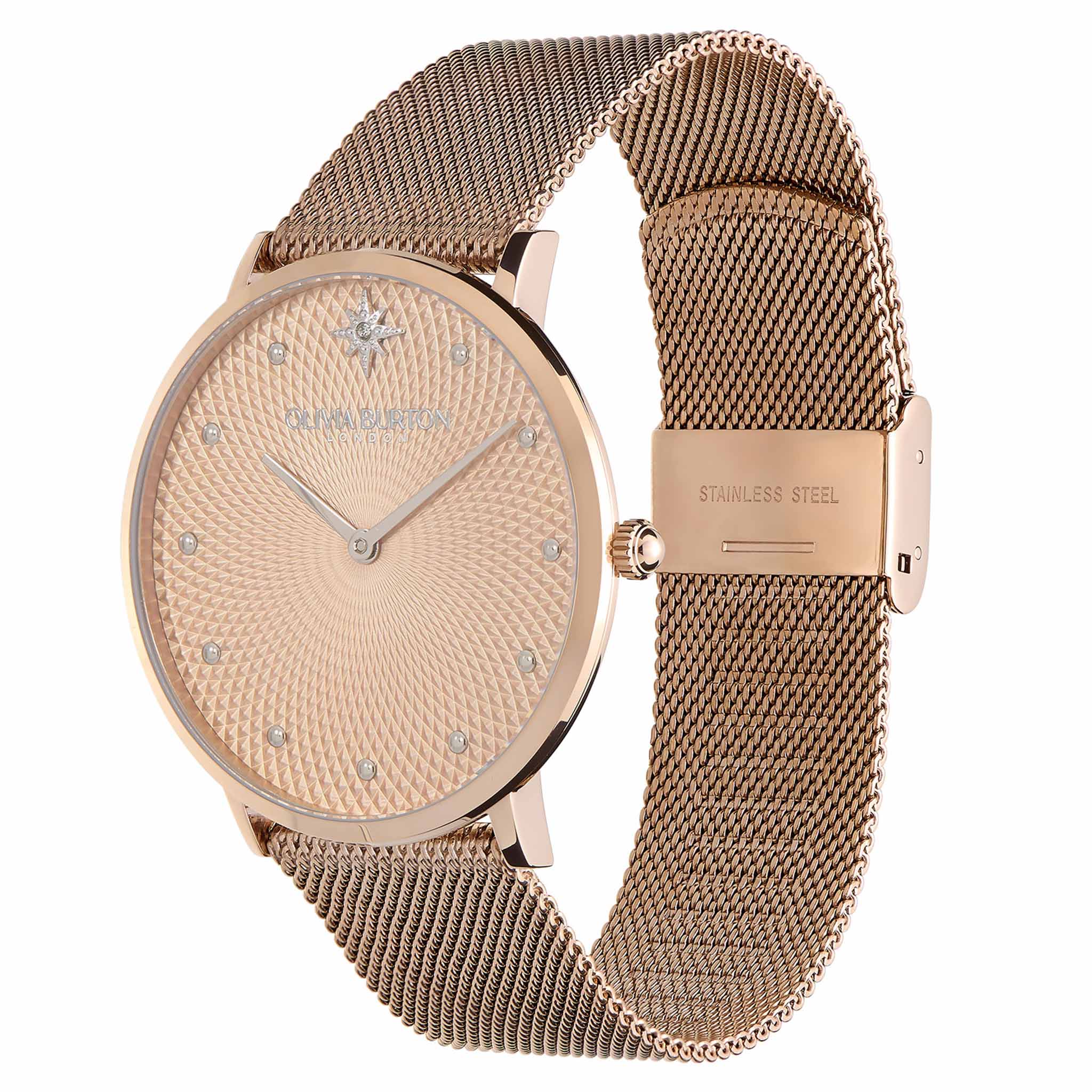 Olivia Burton Carnation Gold Steel Mesh Dial Women's Watch - 24000025