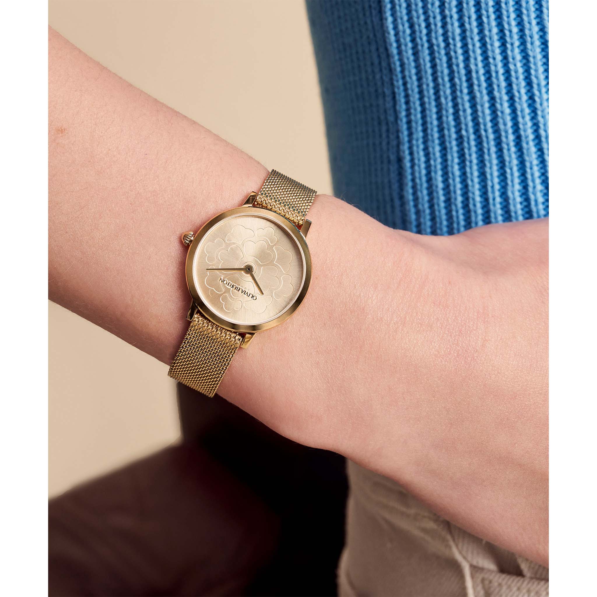 Olivia Burton Gold Steel Mesh Light Gold Dial Women's Slim Watch - 24000058