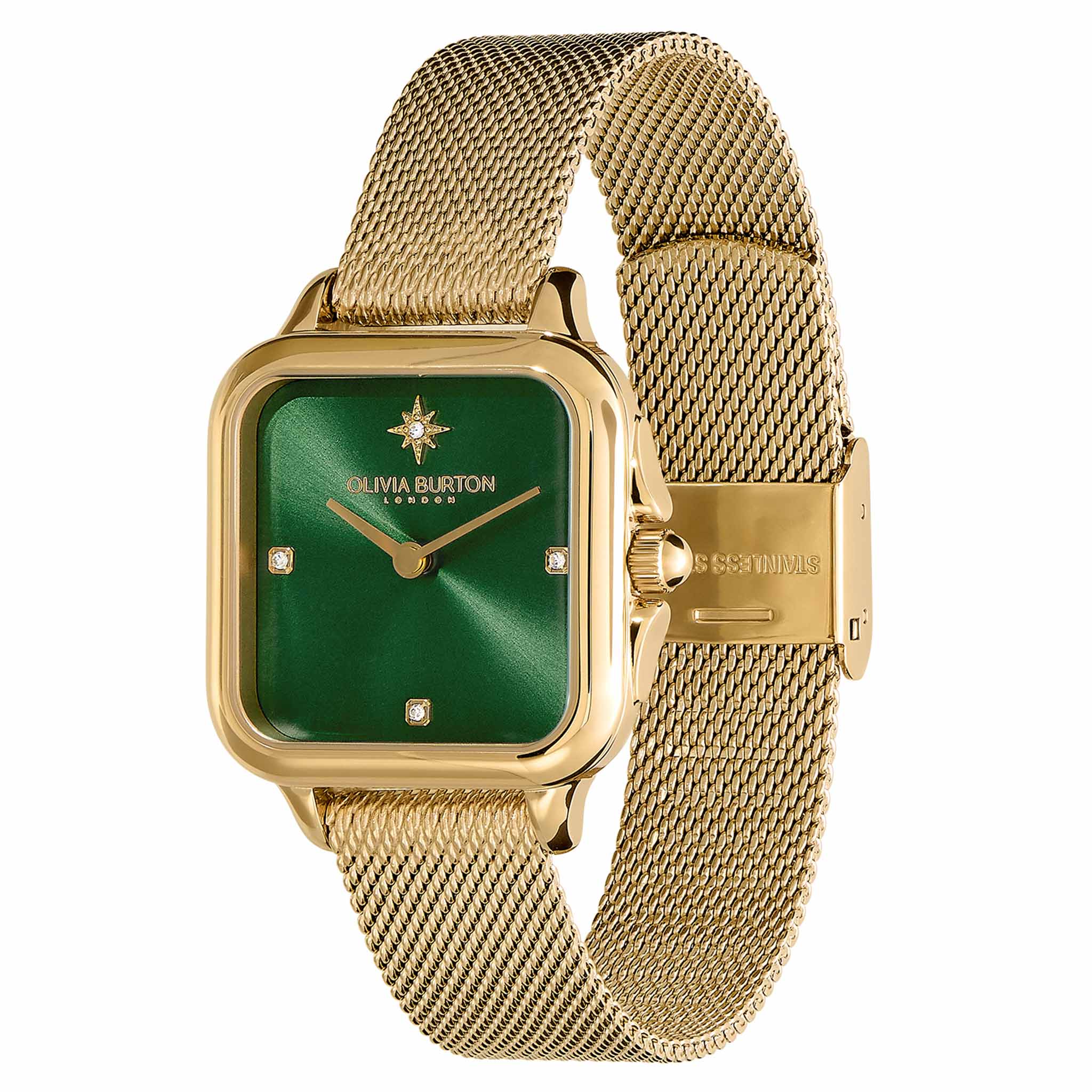 Olivia Burton Gold Steel Mesh Green Dial Women's Watch - 24000087