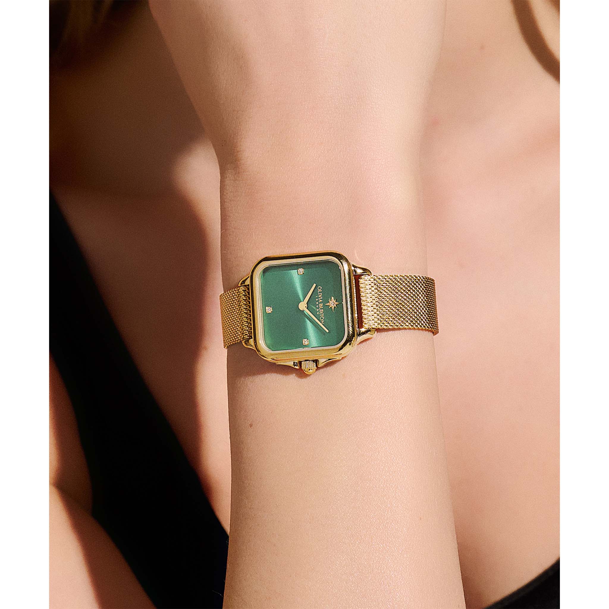 Olivia Burton Gold Steel Mesh Green Dial Women's Watch - 24000087
