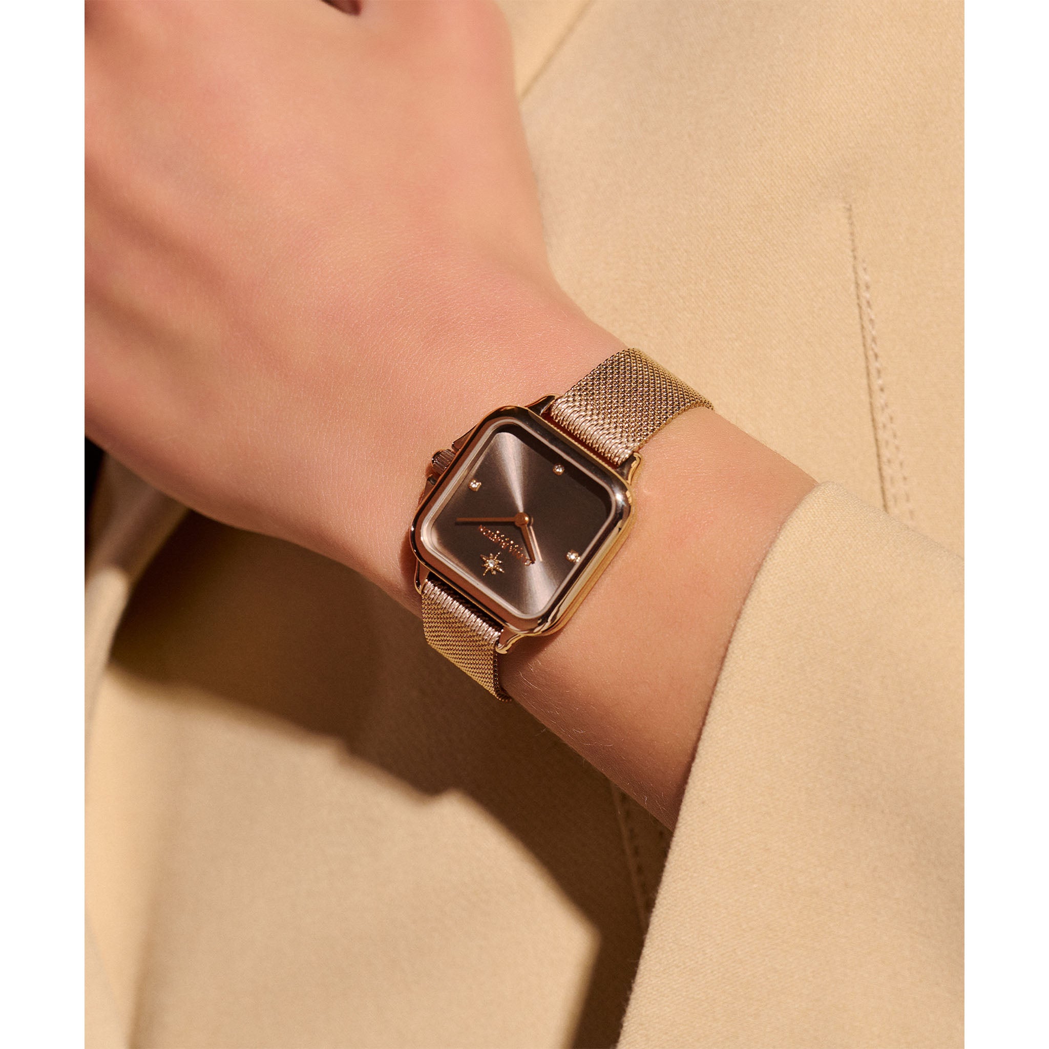Olivia Burton Gold Steel Mesh Mushroom Dial Women's Watch - 24000088