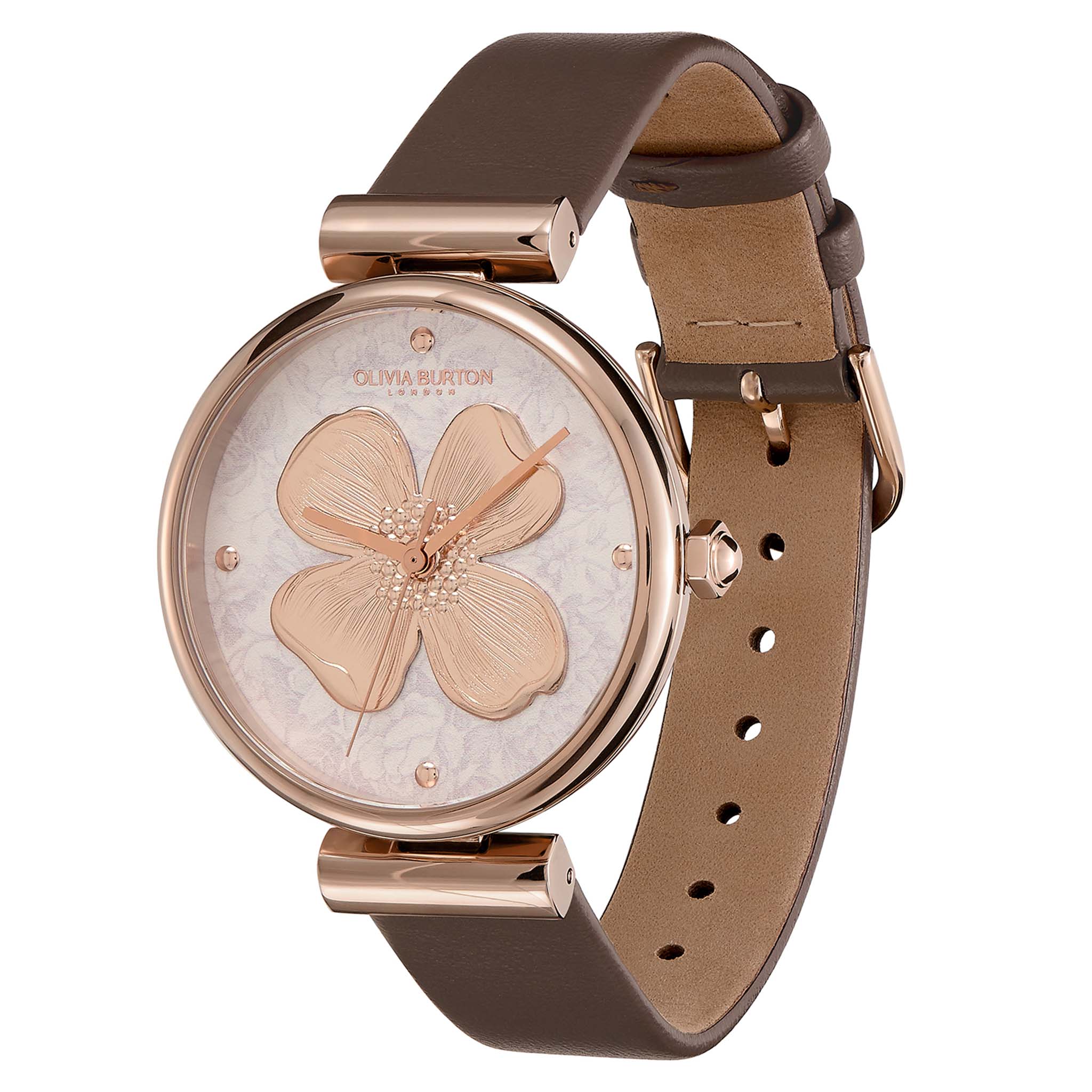 Olivia Burton Mushroom Leather Silver White Dial Women's Watch - 24000093