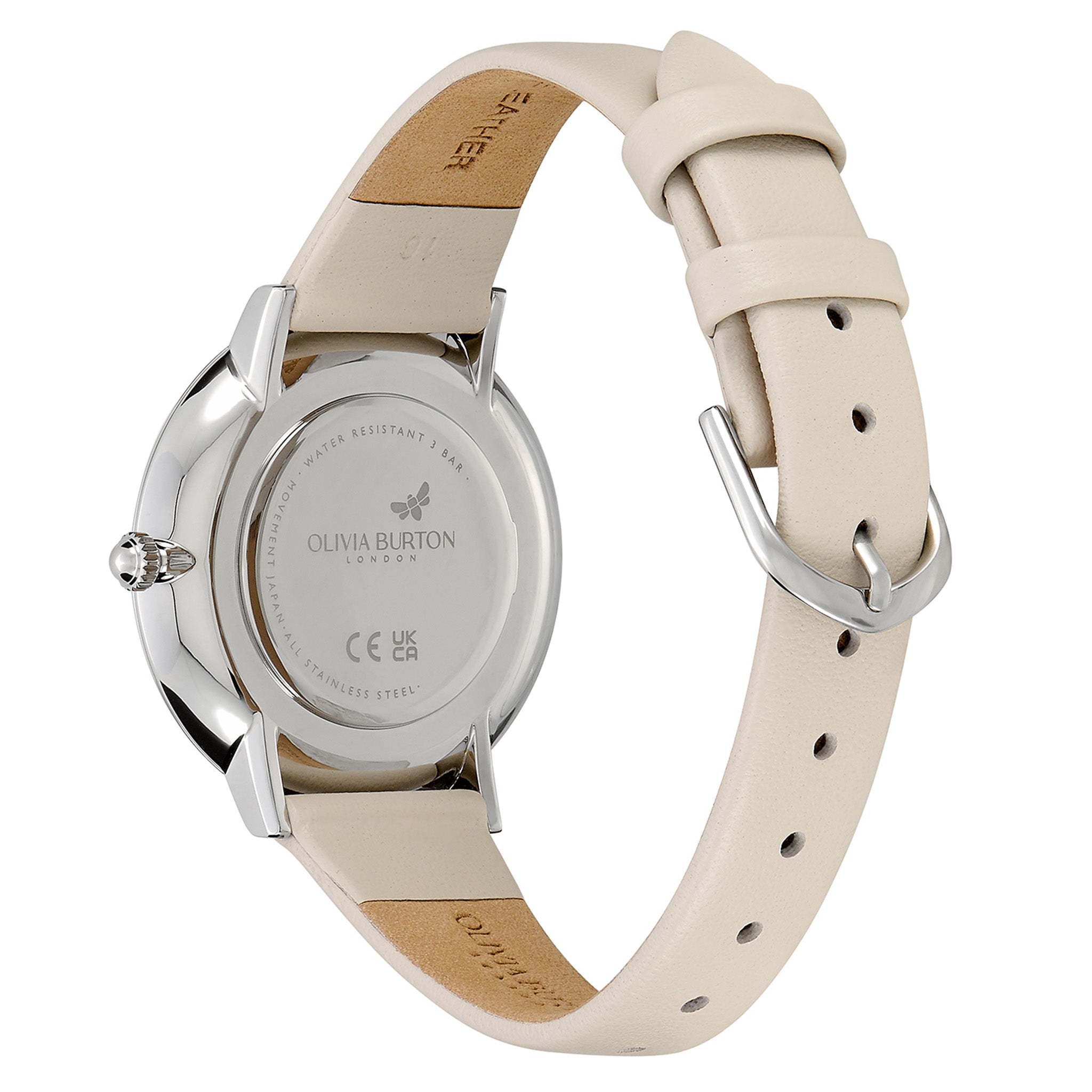 Olivia Burton Antique Pearl Leather Silver Dial Slim Women's Watch - 24000113