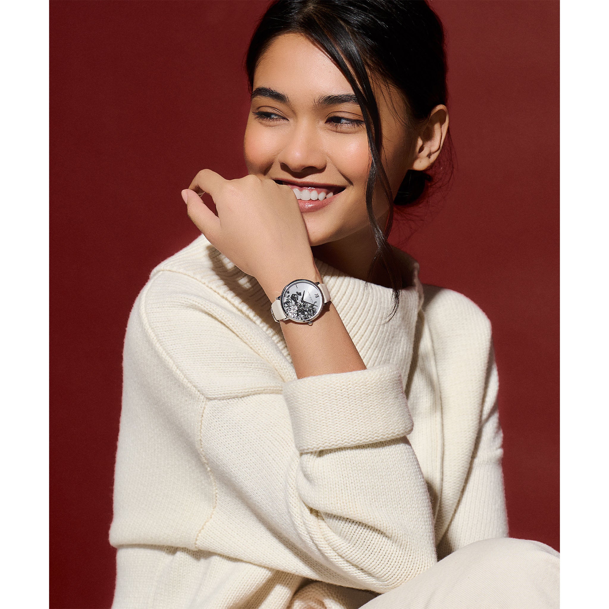 Olivia Burton Antique Pearl Leather Silver Dial Slim Women's Watch - 24000113