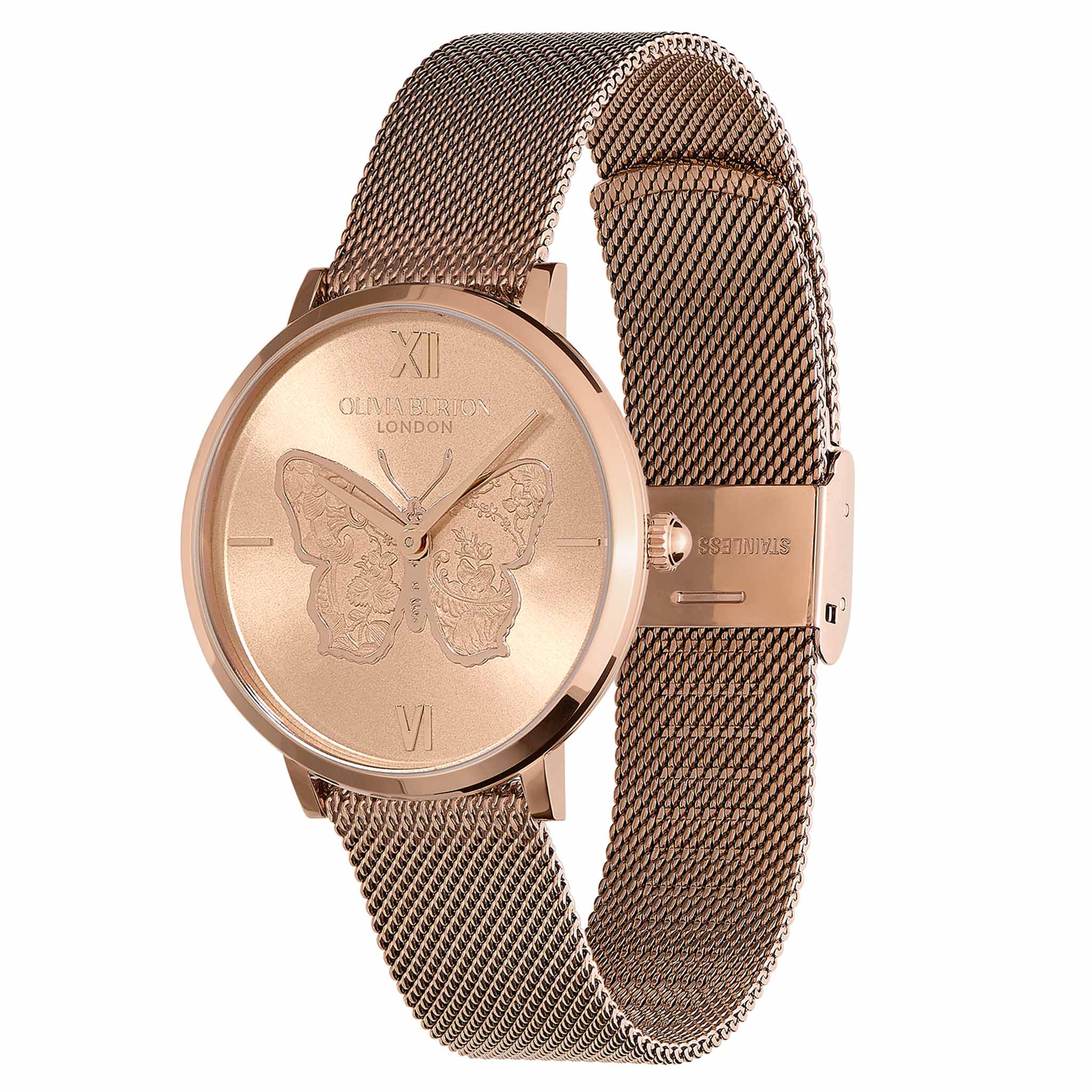 Olivia Burton Rose Gold Steel Mesh Women's Watch - 24000148