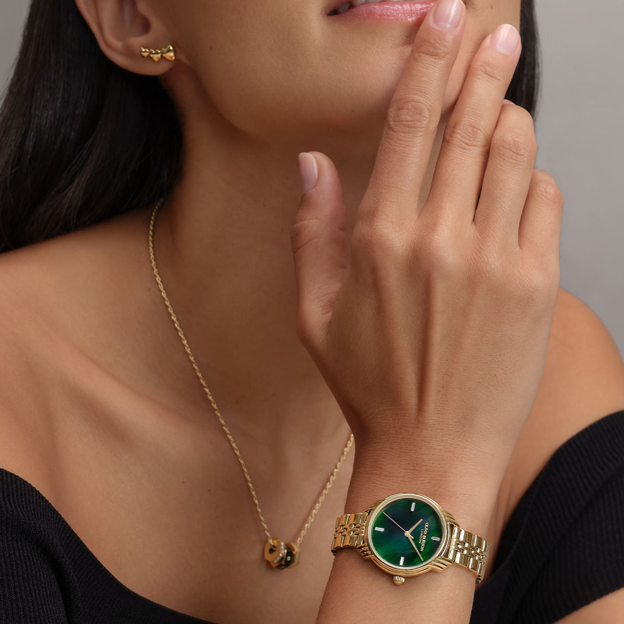 Olivia Burton Gold Steel Forest Green Dial Women's Watch - 24000294