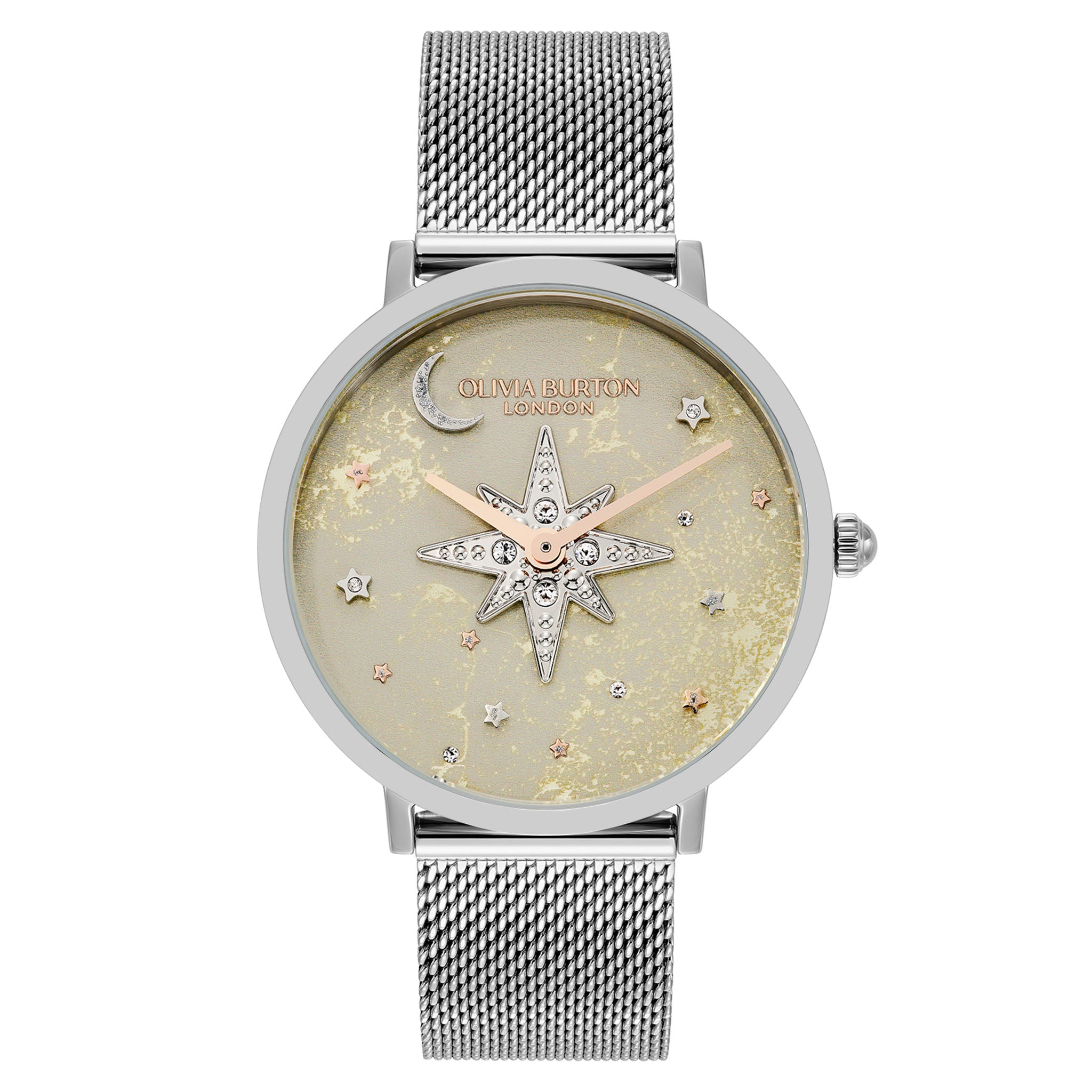 Olivia Burton Silver Steel Mesh Grey Dial Women's Watch - 24000322