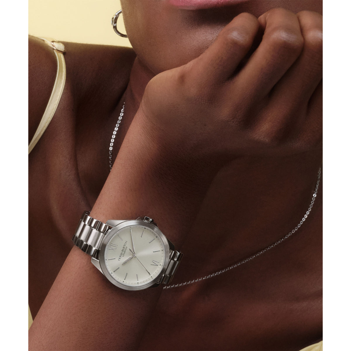 Olivia Burton Silver Steel Ivory Dial Women's Watch - 24000330