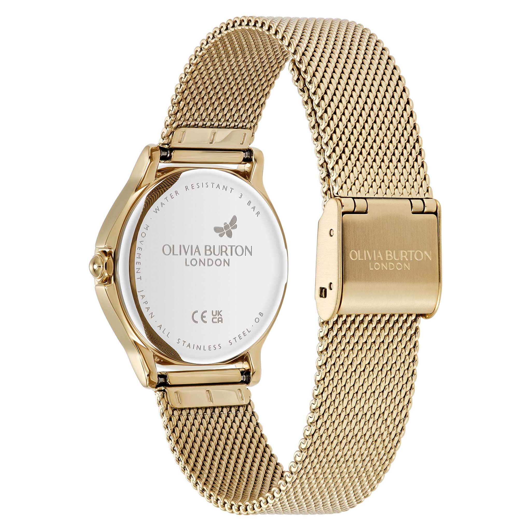 Olivia Burton Gold Steel Mesh Silver White Dial Women's Watch - 24000341