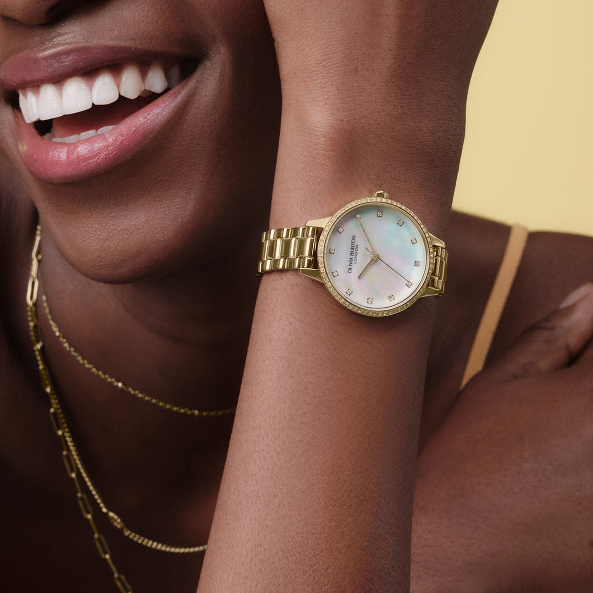 Olivia Burton Gold Steel White & Pearl Dial Women's Watch - 24000347