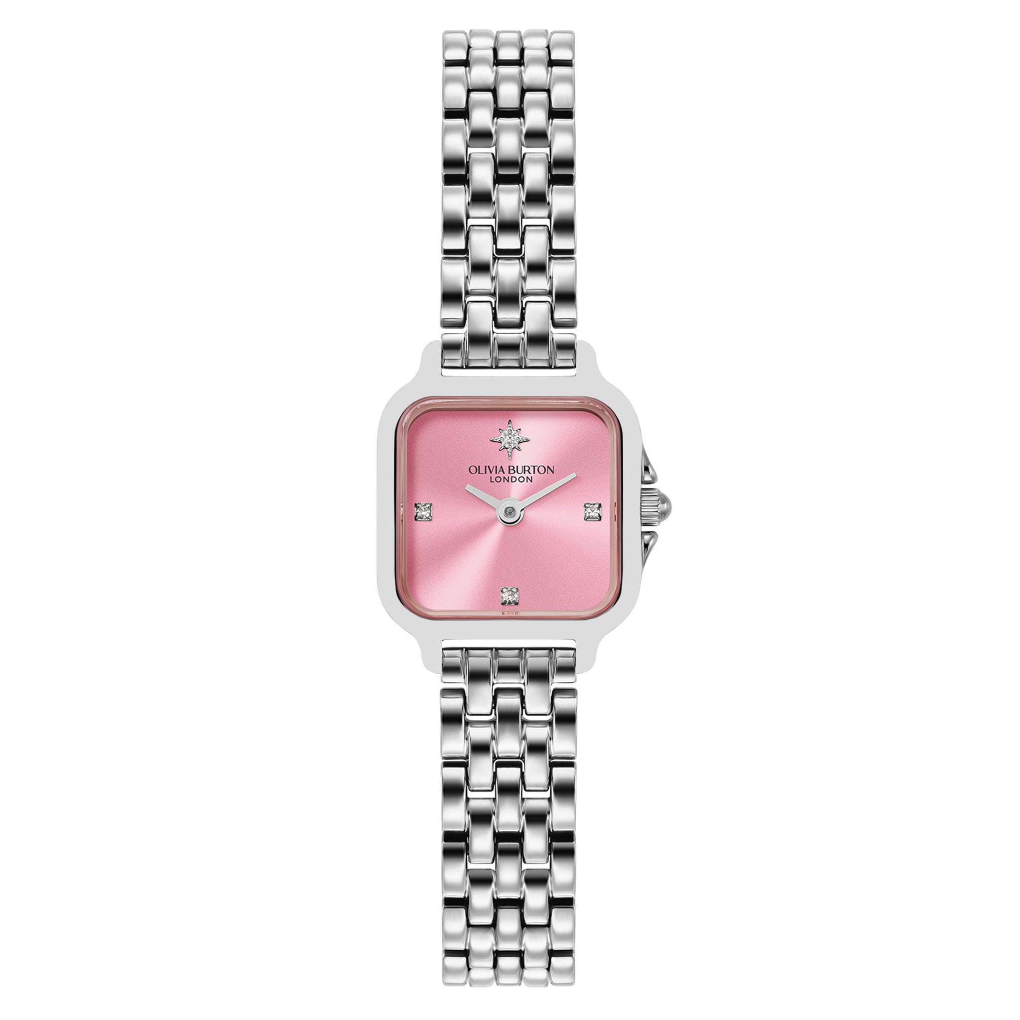 Olivia Burton Silver Steel Pink Dial Women's Watch - 24000363