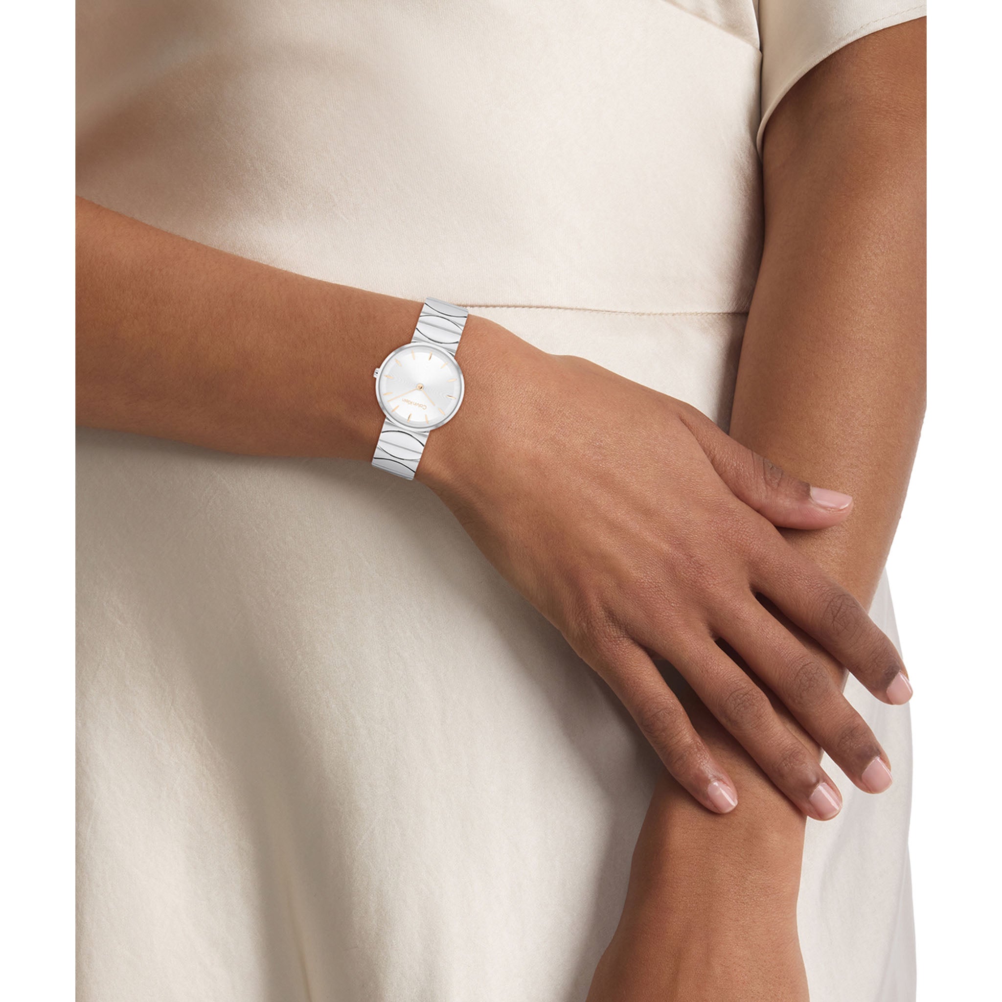 Calvin Klein Stainless Steel Silver White Dial Women's Watch - 25100042