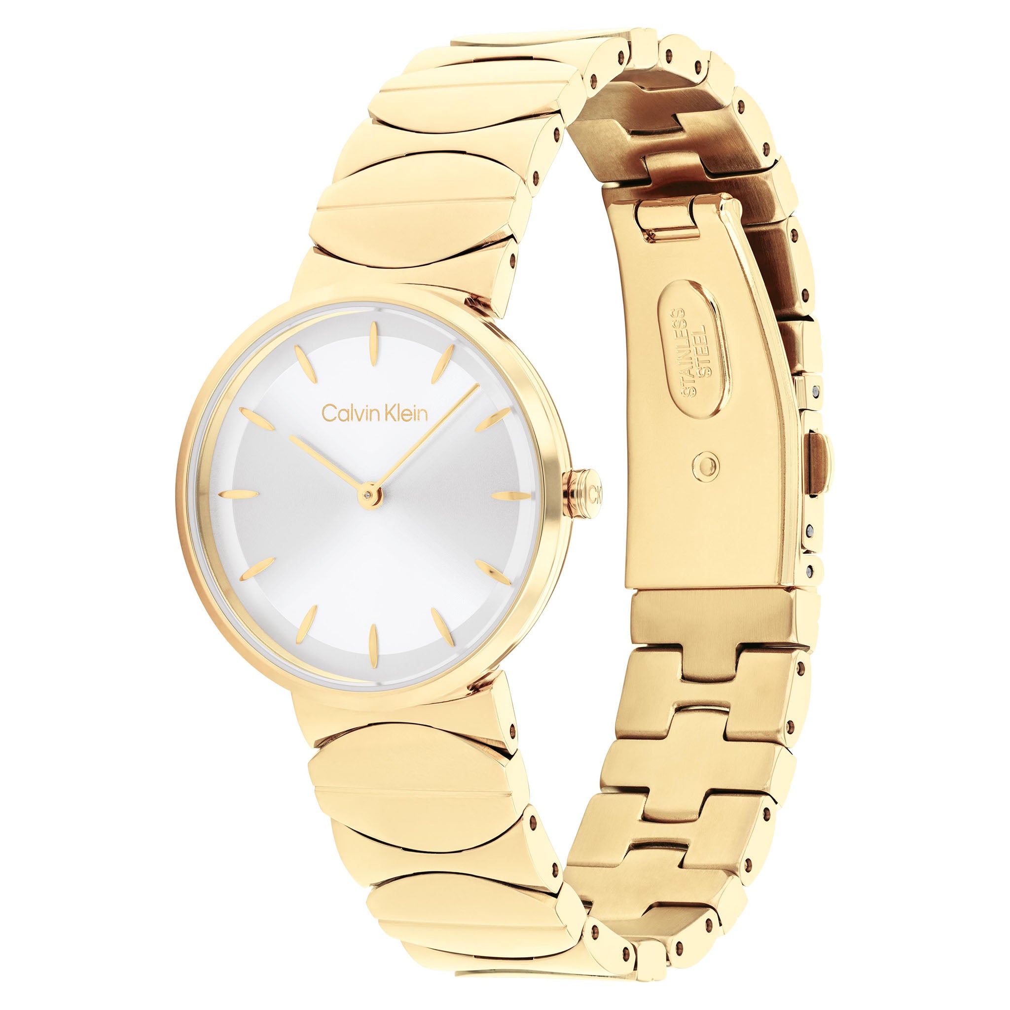Calvin Klein Gold Steel Silver White Dial Women's Watch - 25100043