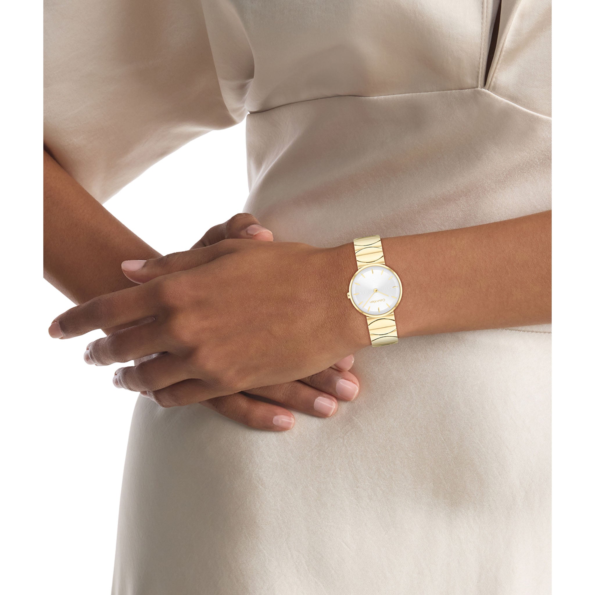 Calvin Klein Gold Steel Silver White Dial Women's Watch - 25100043