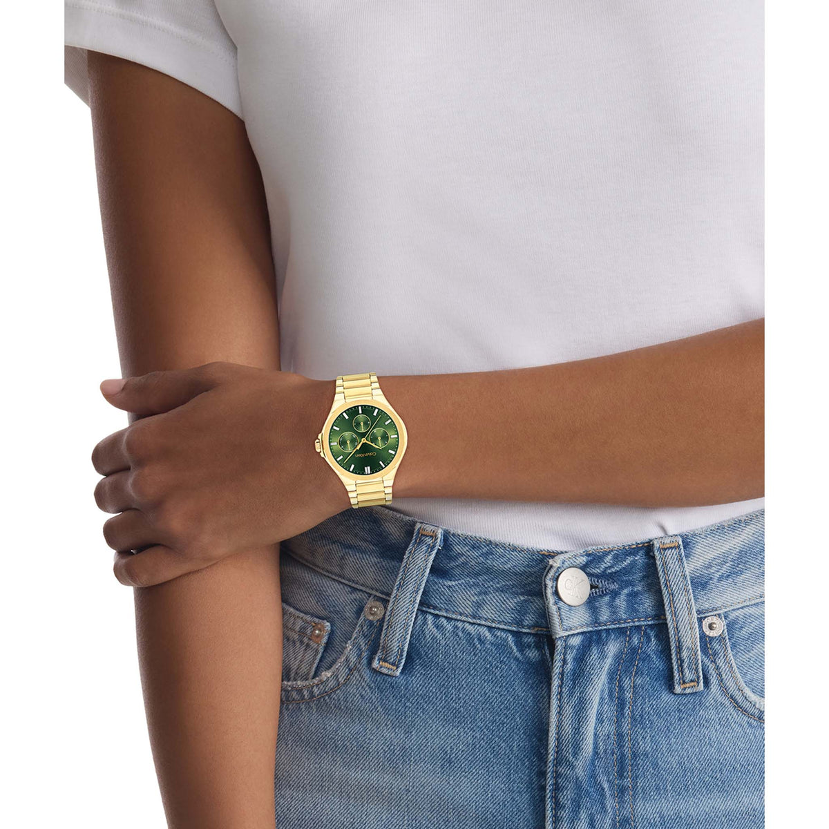 Calvin Klein Gold Steel Green Dial Multi-function Women's Watch - 25100053