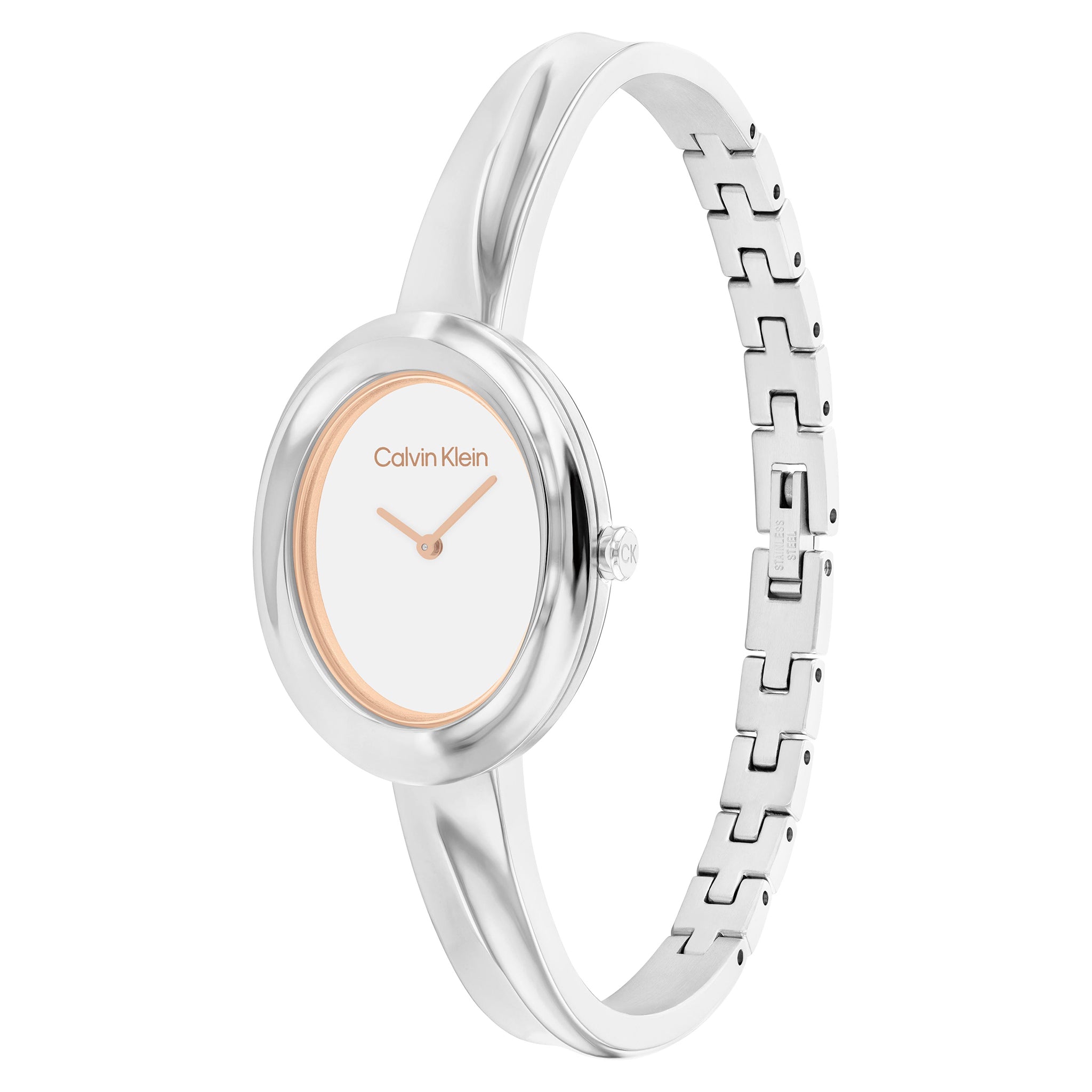 Calvin Klein Silver Steel Bangle White Dial Women's Watch - 25100055
