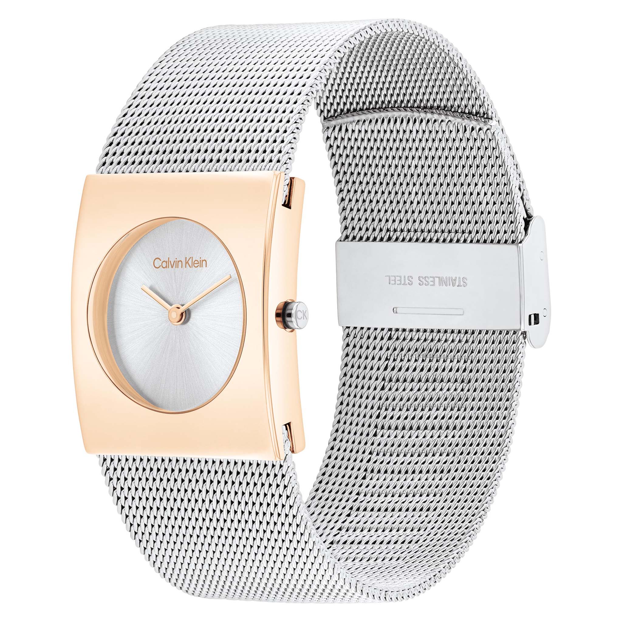 Calvin Klein Stainless Steel Mesh Silver White Dial Women's Watch - 25100063