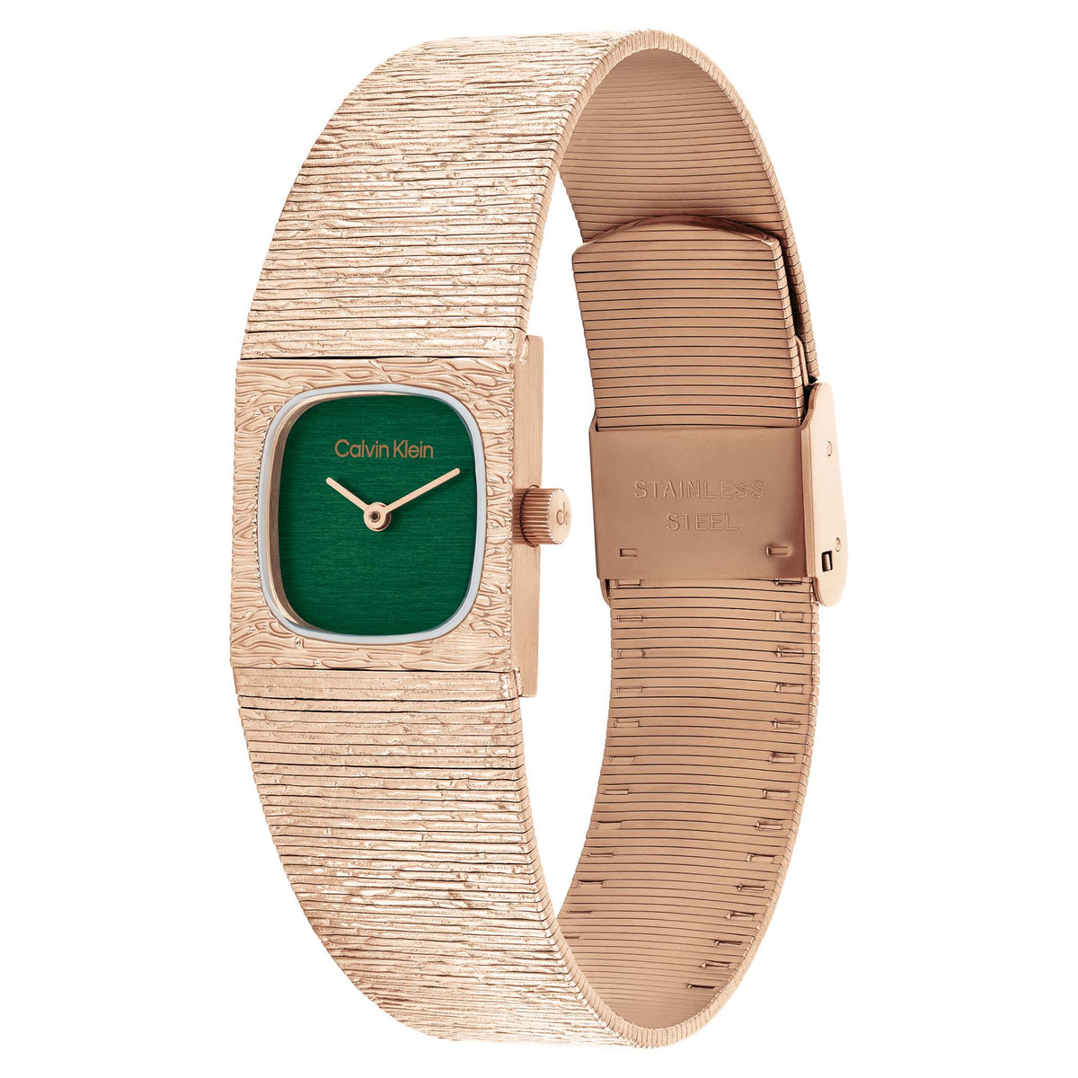 Calvin Klein Rose Gold Steel Mesh Green Dial Women's Watch - 25100179