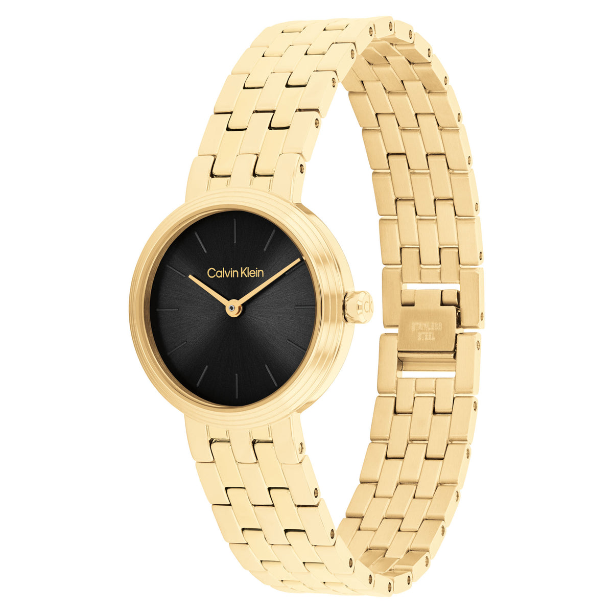 Calvin Klein Gold Steel Black Dial Women's Watch - 25100187