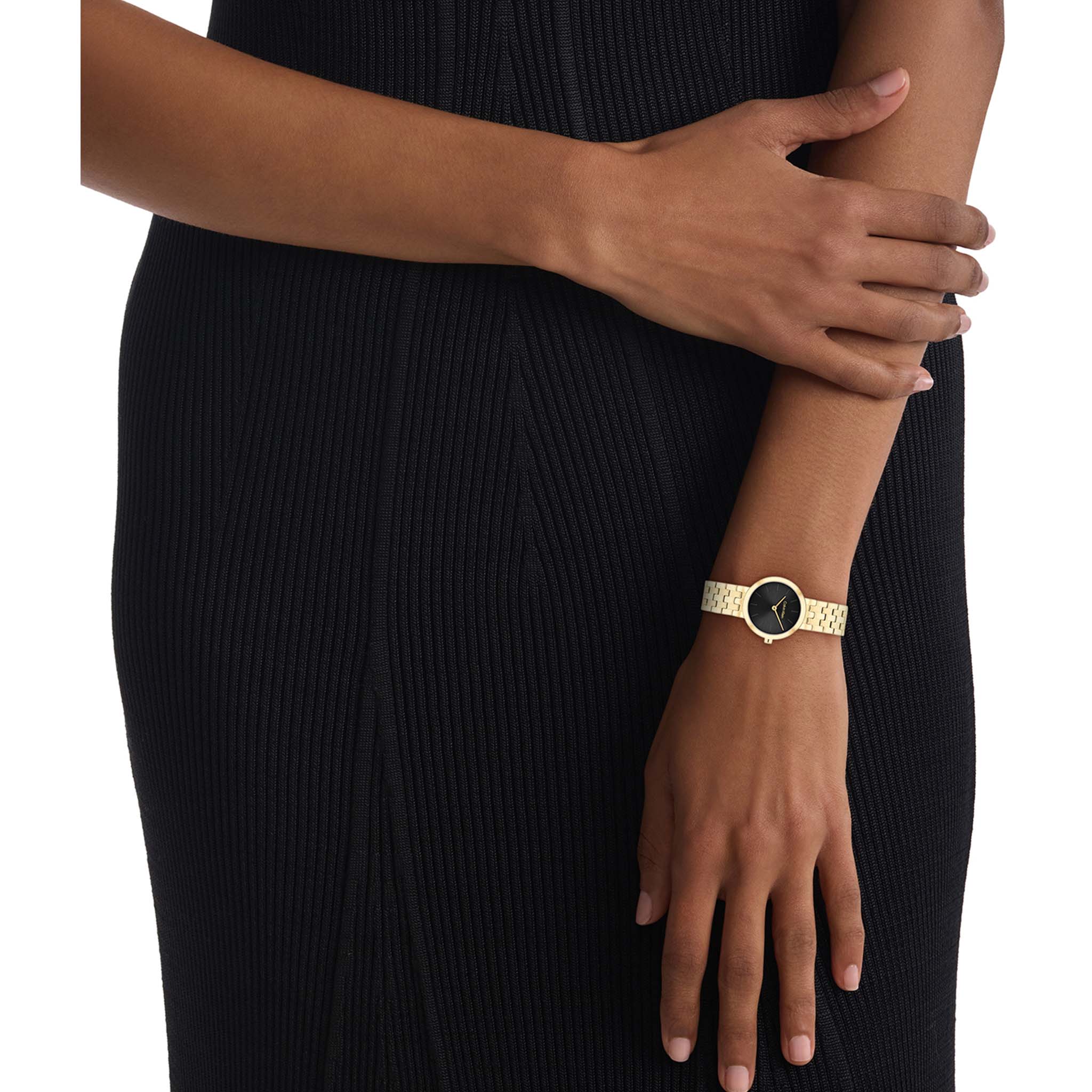 Calvin Klein Gold Steel Black Dial Women's Watch - 25100187