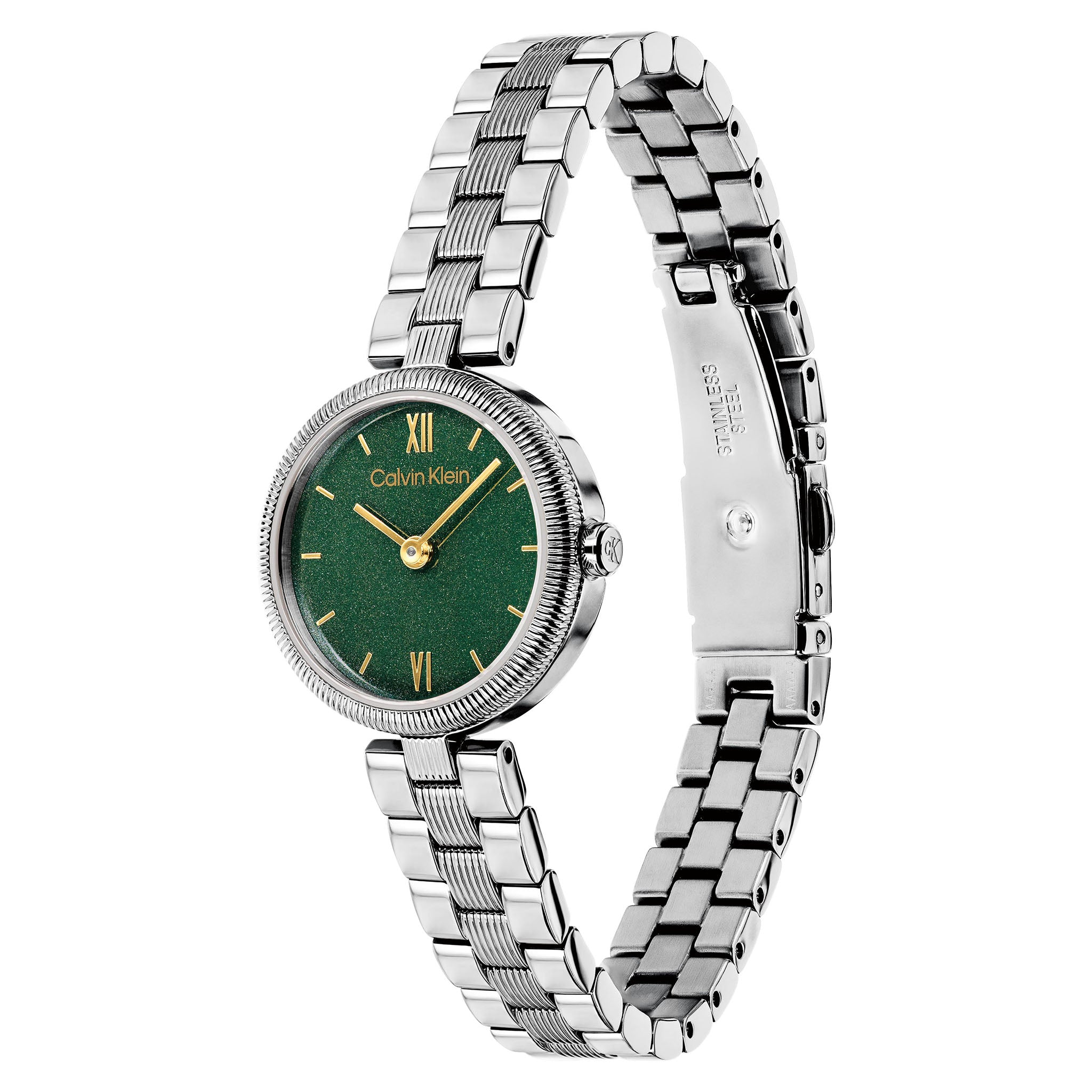 Calvin Klein Silver Steel Green Dial Women's Watch - 25100224