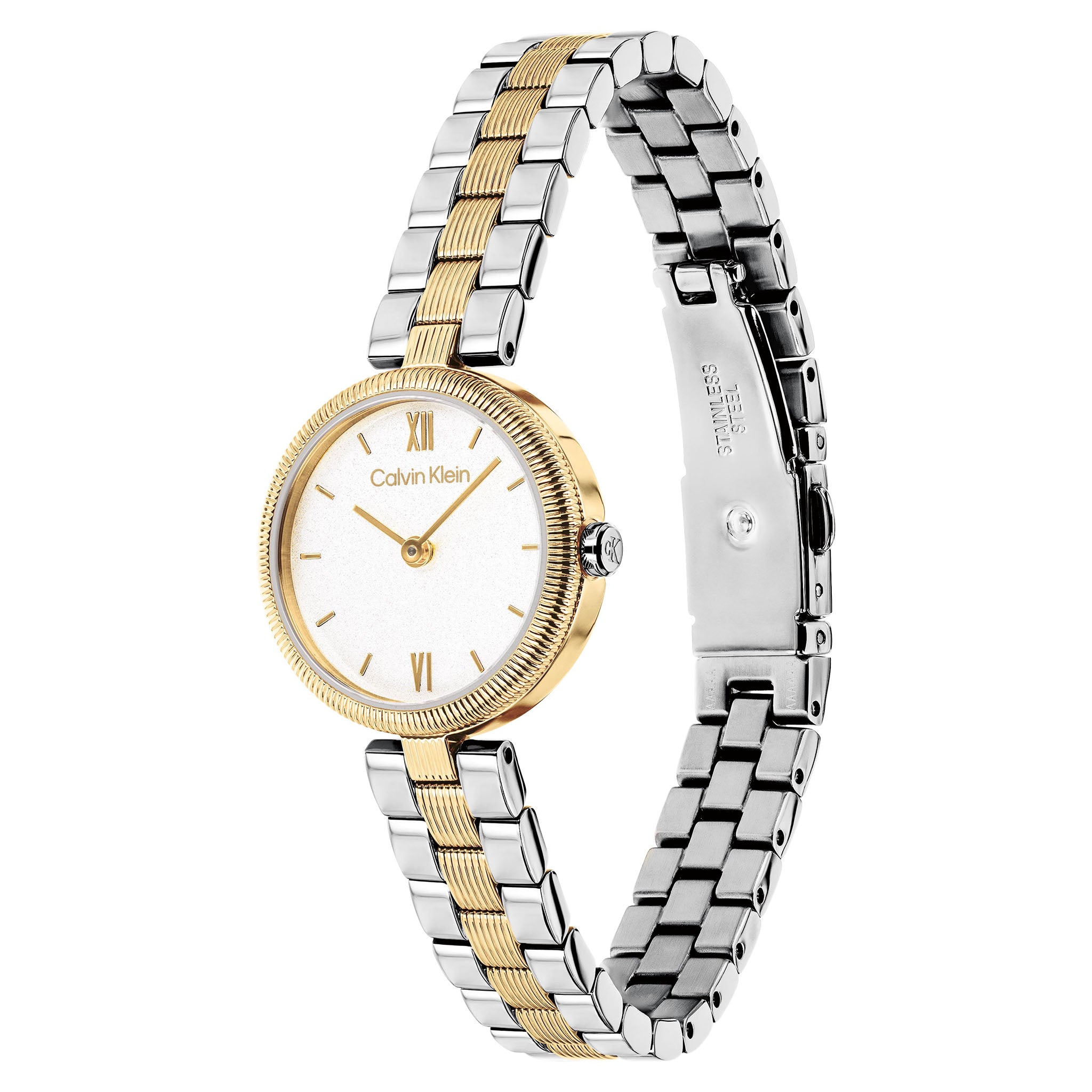 Calvin Klein Two-Tone Steel White Shimmer Dial Women's Watch - 25100226