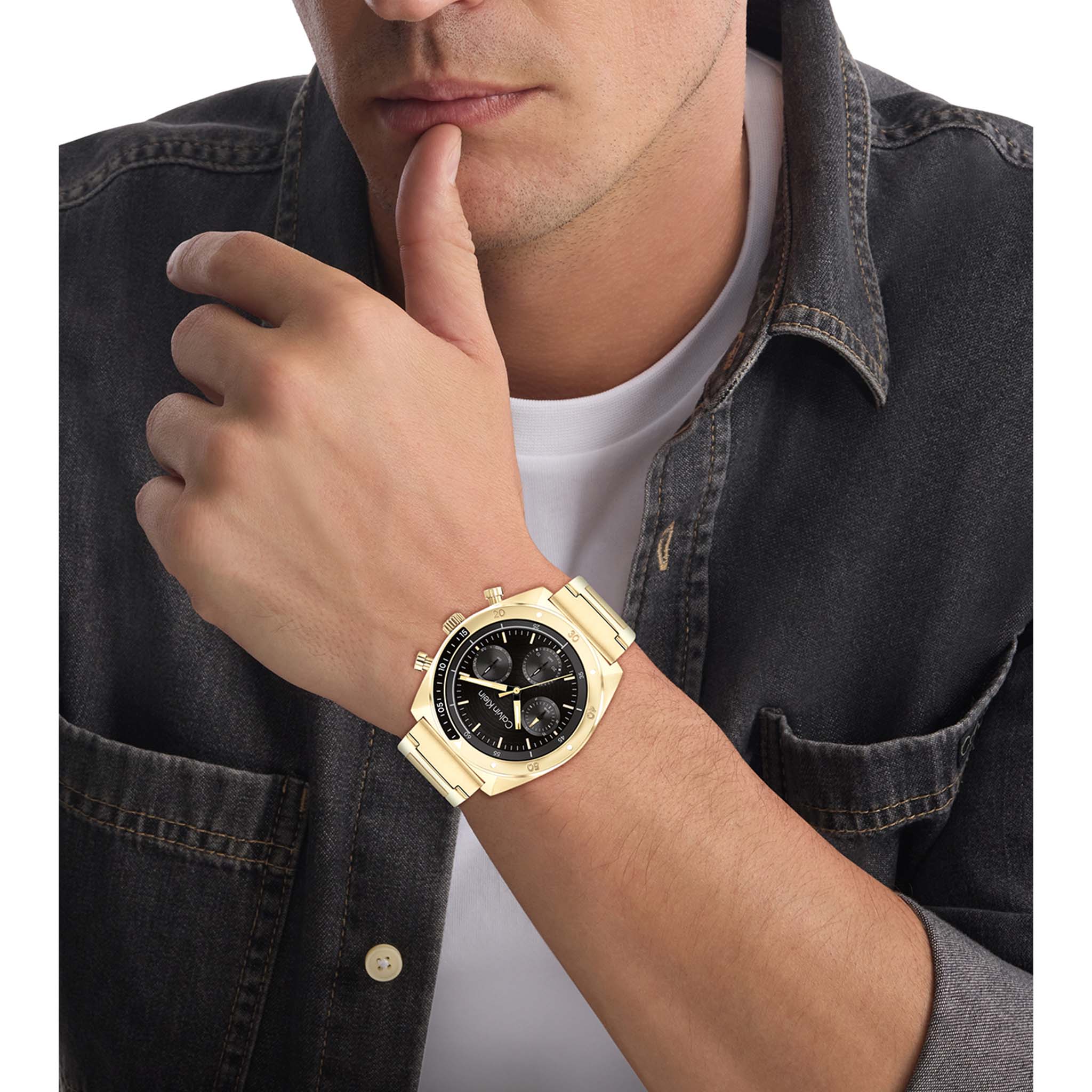 Calvin Klein Gold Steel Black Dial Multi-function Men's Watch - 25200465